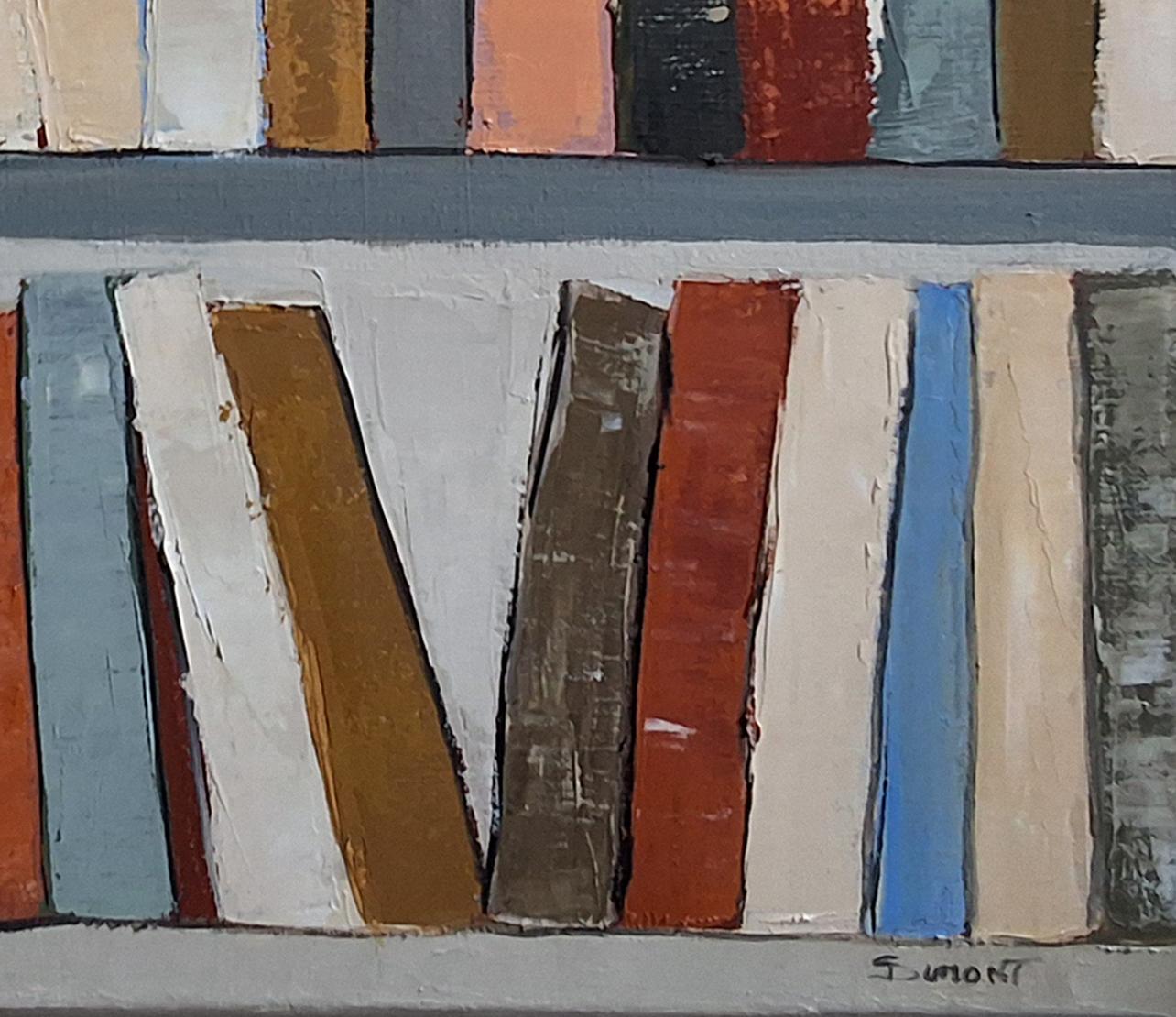 Ritmo de lectura, Biblioteca abstracta, pintura al óleo con textura, artista francés en venta 8