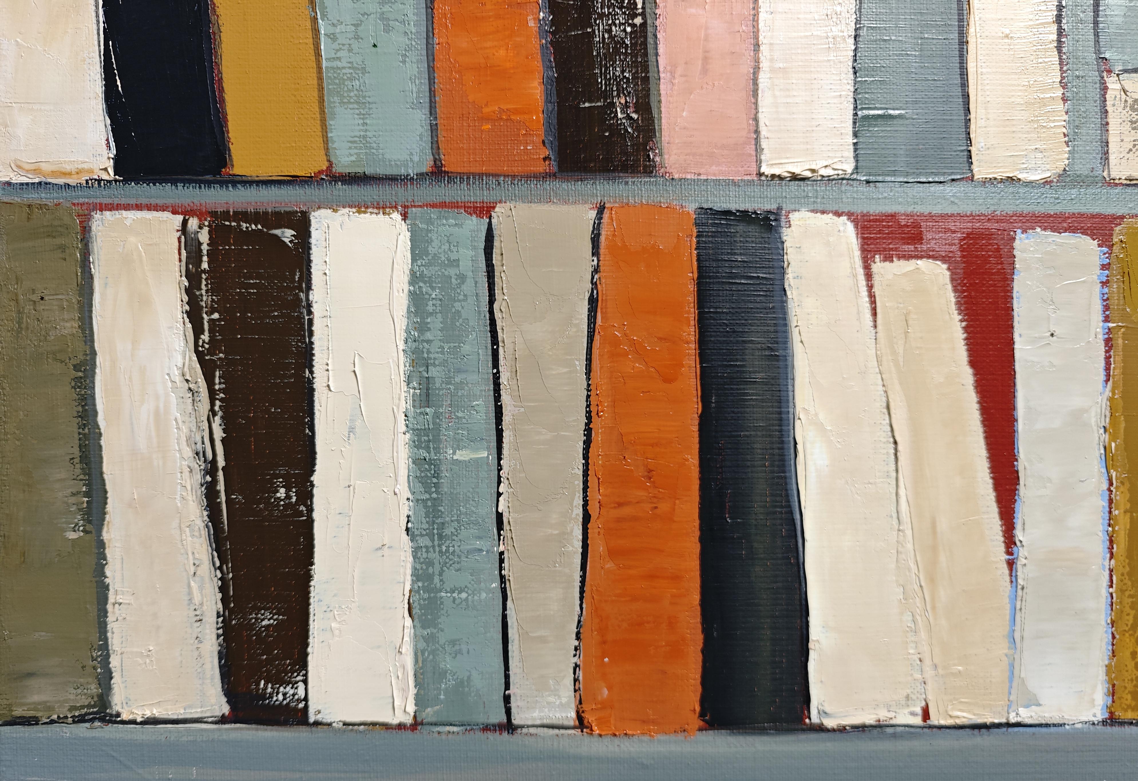 Ritmo de lectura, Biblioteca abstracta, pintura al óleo con textura, artista francés en venta 1