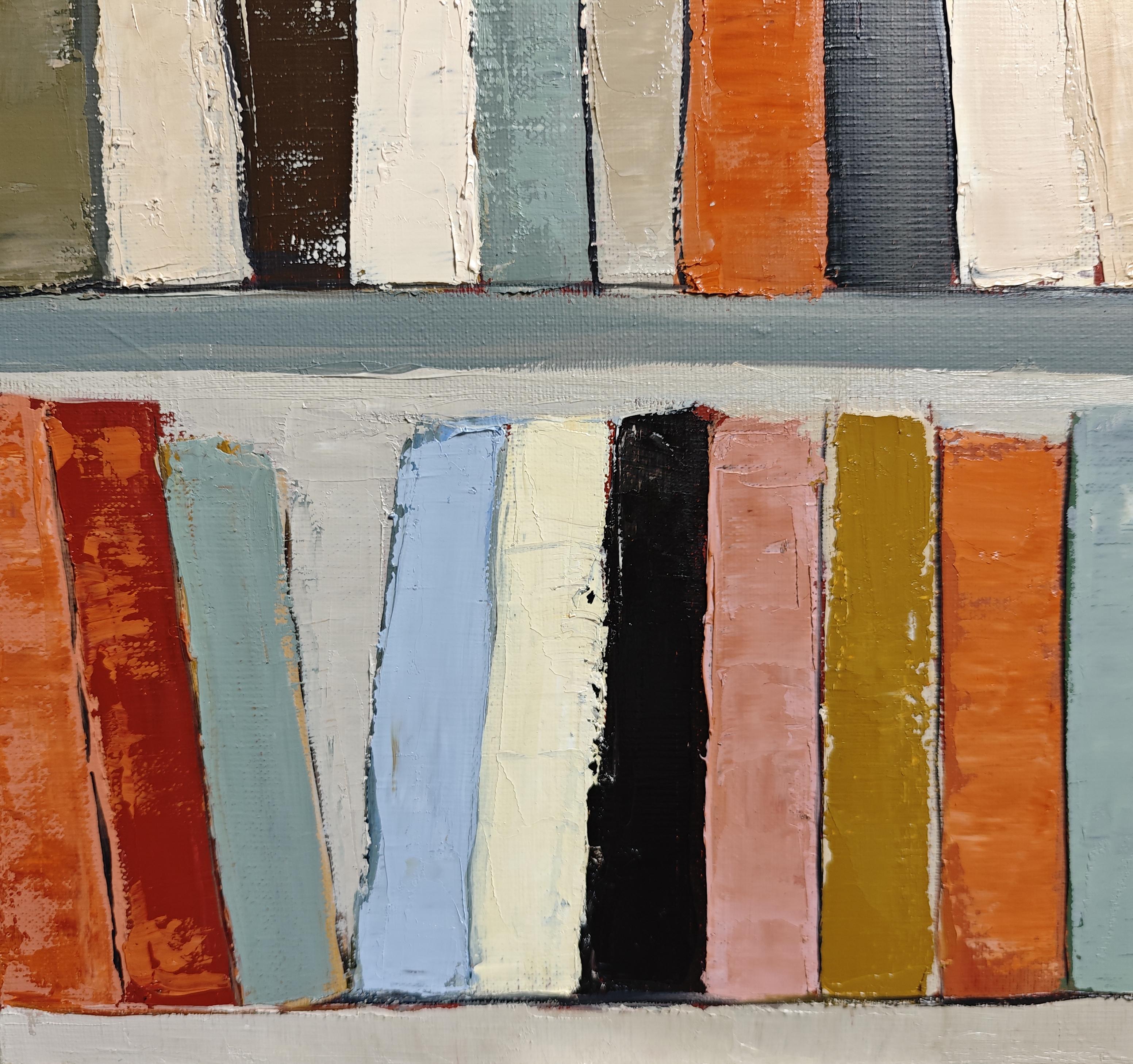 Ritmo de lectura, Biblioteca abstracta, pintura al óleo con textura, artista francés en venta 2