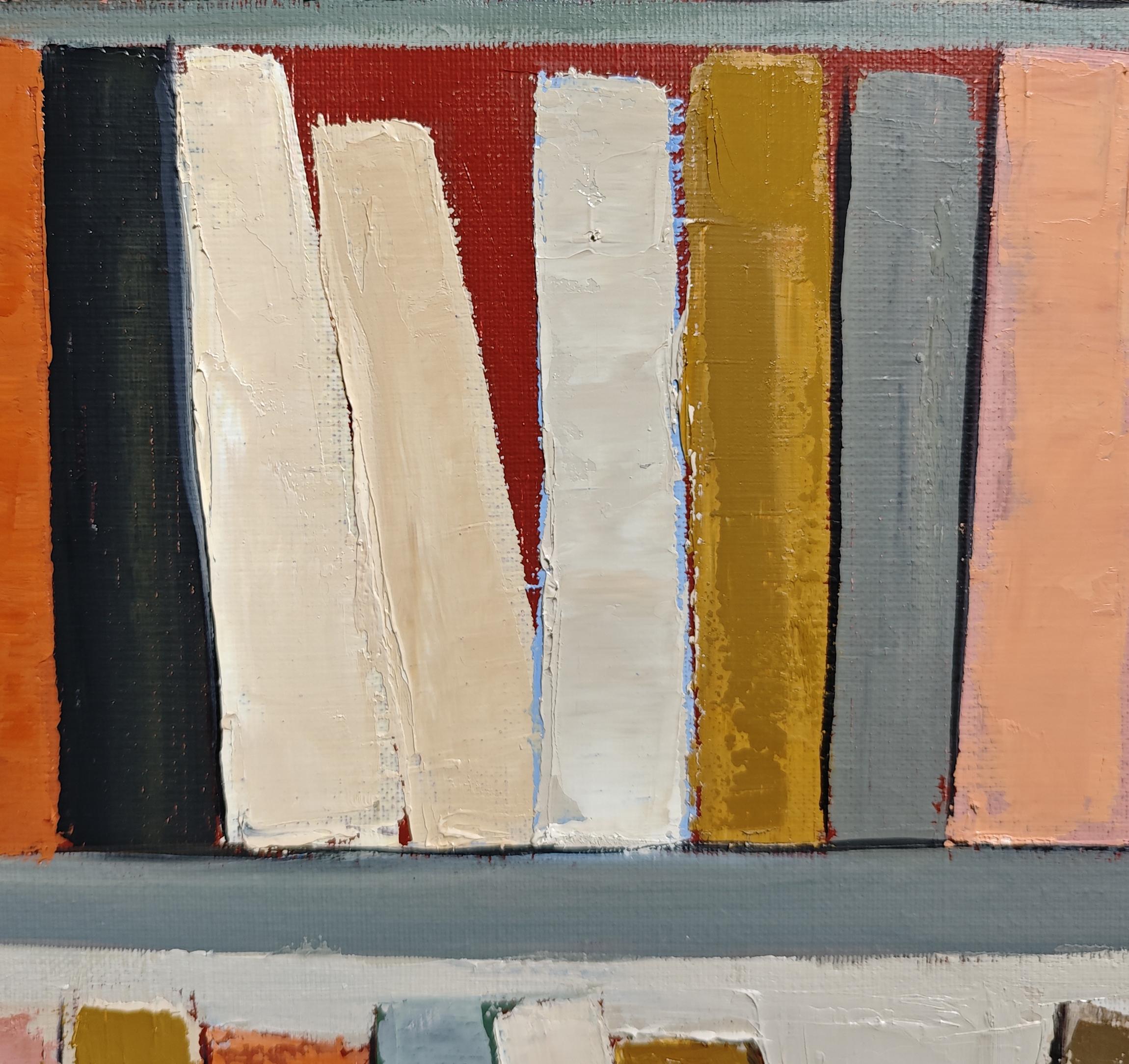 Ritmo de lectura, Biblioteca abstracta, pintura al óleo con textura, artista francés en venta 3