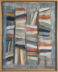 Romans, abstract, oil and fabric on canvas, bookcases, minimalism, texture