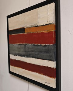 Rythme des Strates, Abstract Oil Painting, Layered Color Stripes Composition