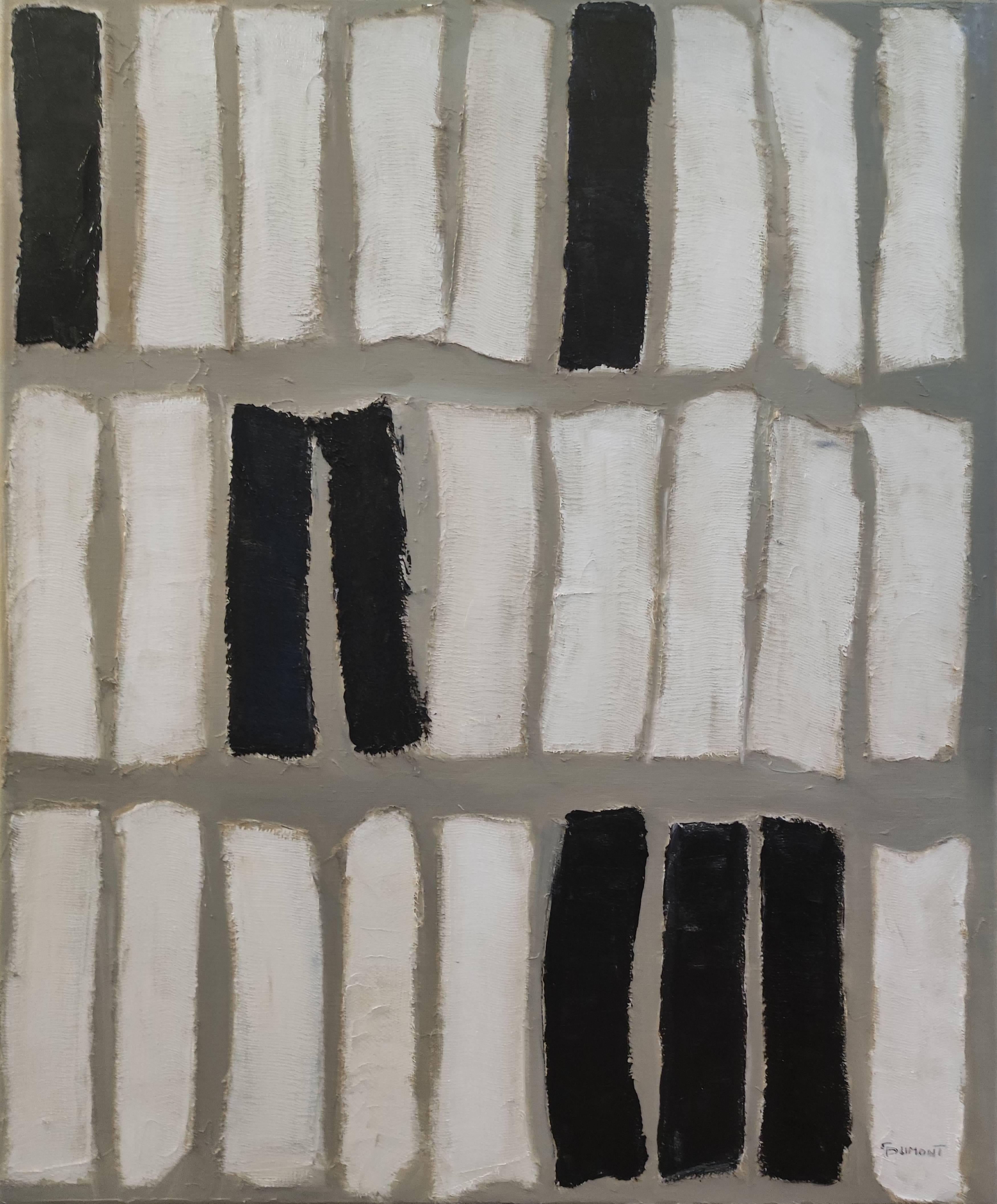 Rythme, Astratto, Minimalismo, Bianco e nero, Collage, Contemporaneo, Japandi - Interior Painting Nero di SOPHIE DUMONT