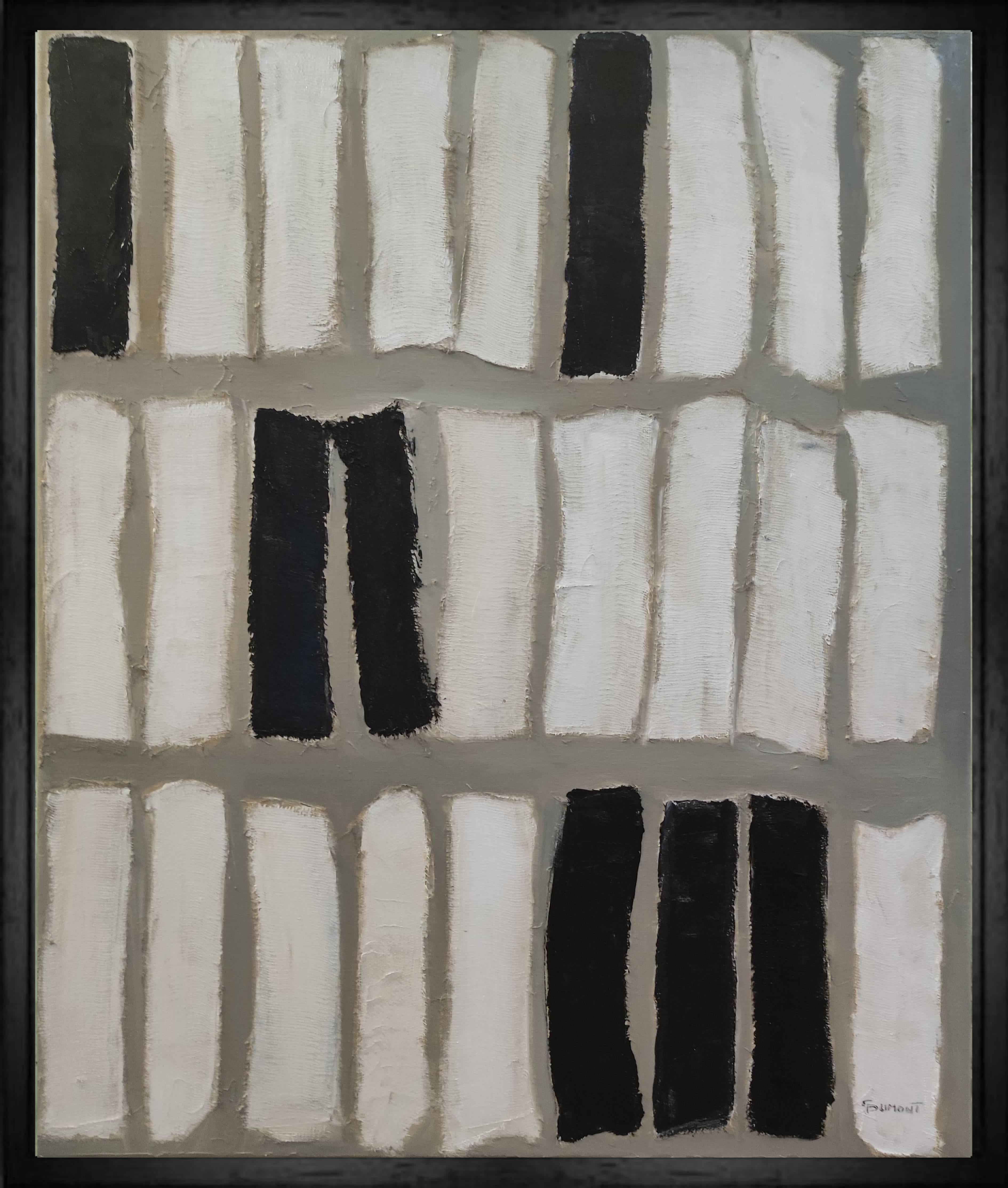 Rythme, abstract, minimalism, black and white, collage, contemporary, japandi - Painting by SOPHIE DUMONT