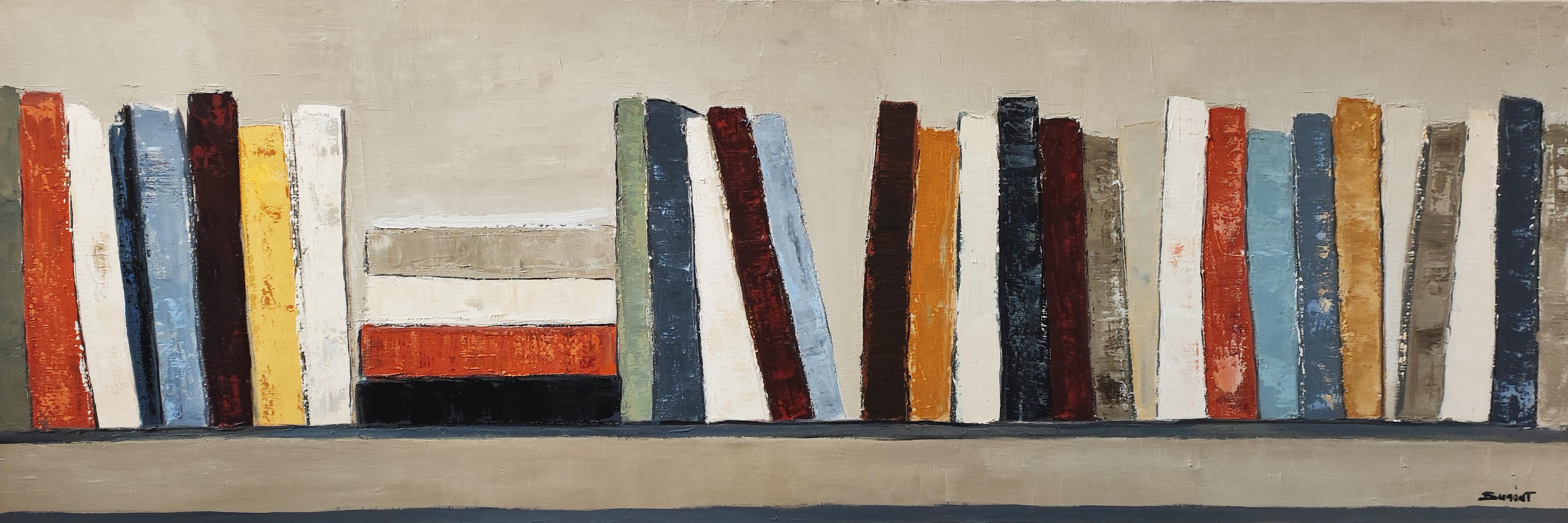 Rythme des mots, Abstract, Black Library, Expressionism Contemporary, Oil For Sale 1