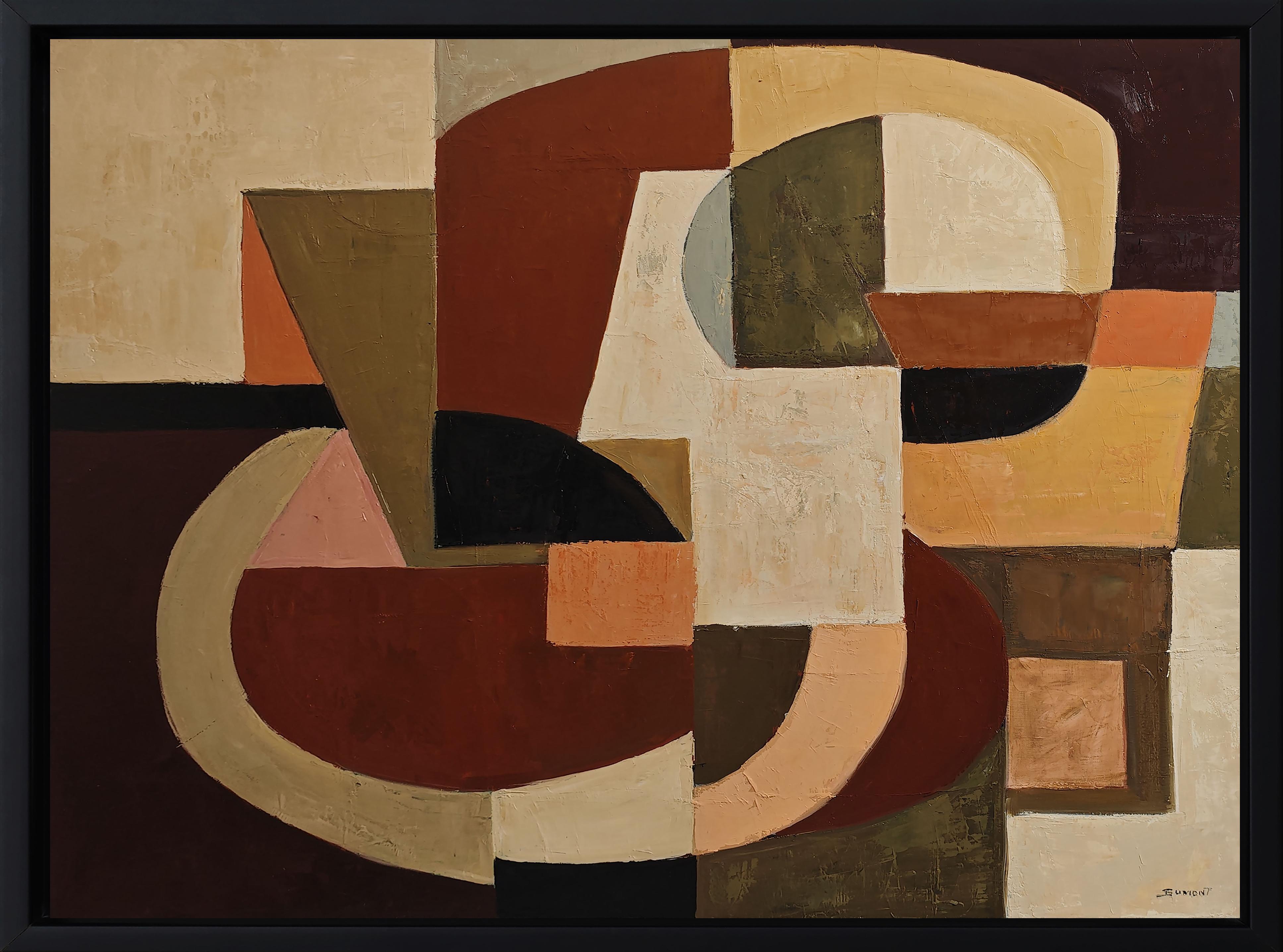 Rythmes croisés — Contemporary Geometric Abstract Painting, Oil on Canvas