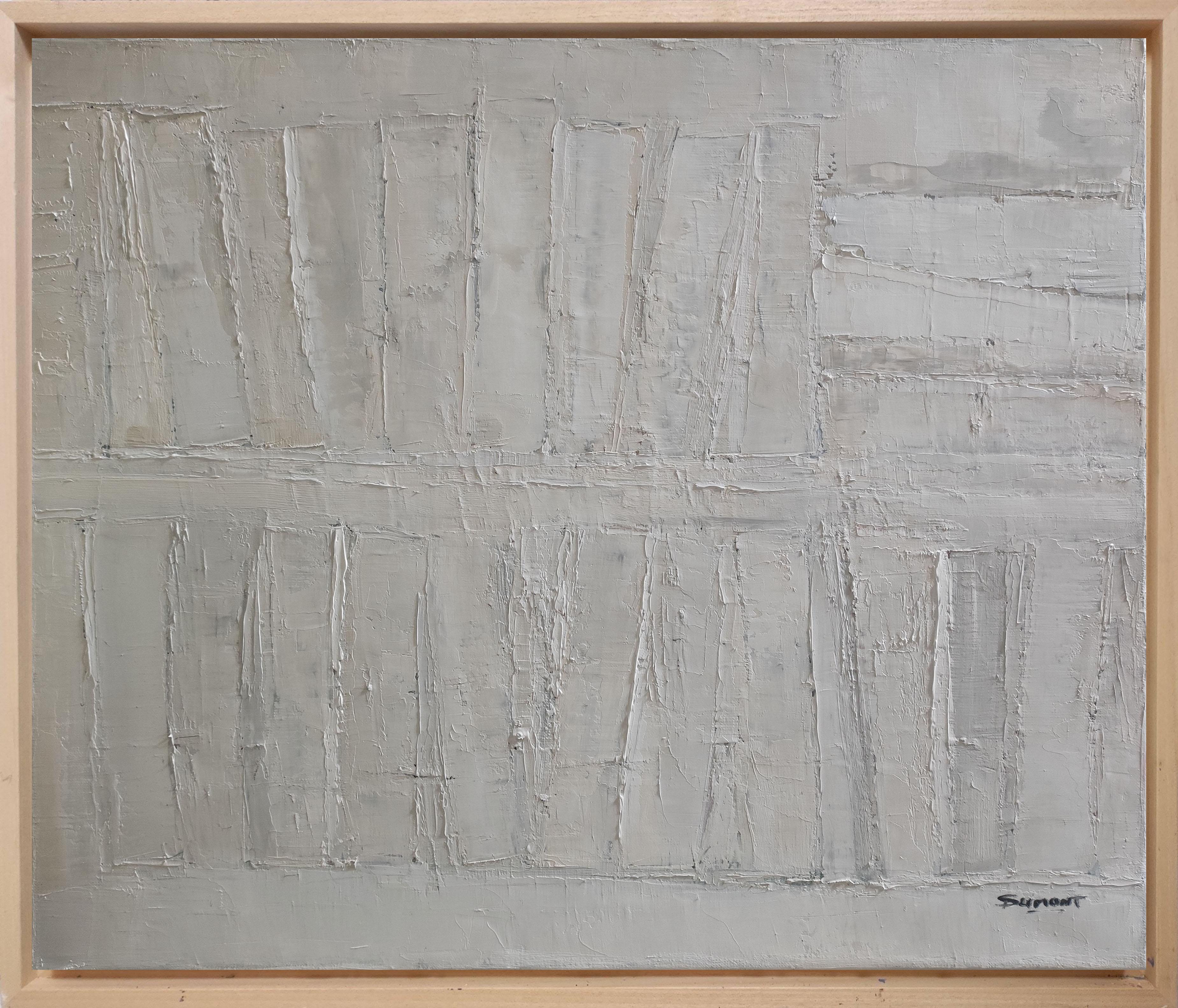 SOPHIE DUMONT Abstract Painting - sans un mot, oil on canvas, white abstract , monochrome, minimalism, library 