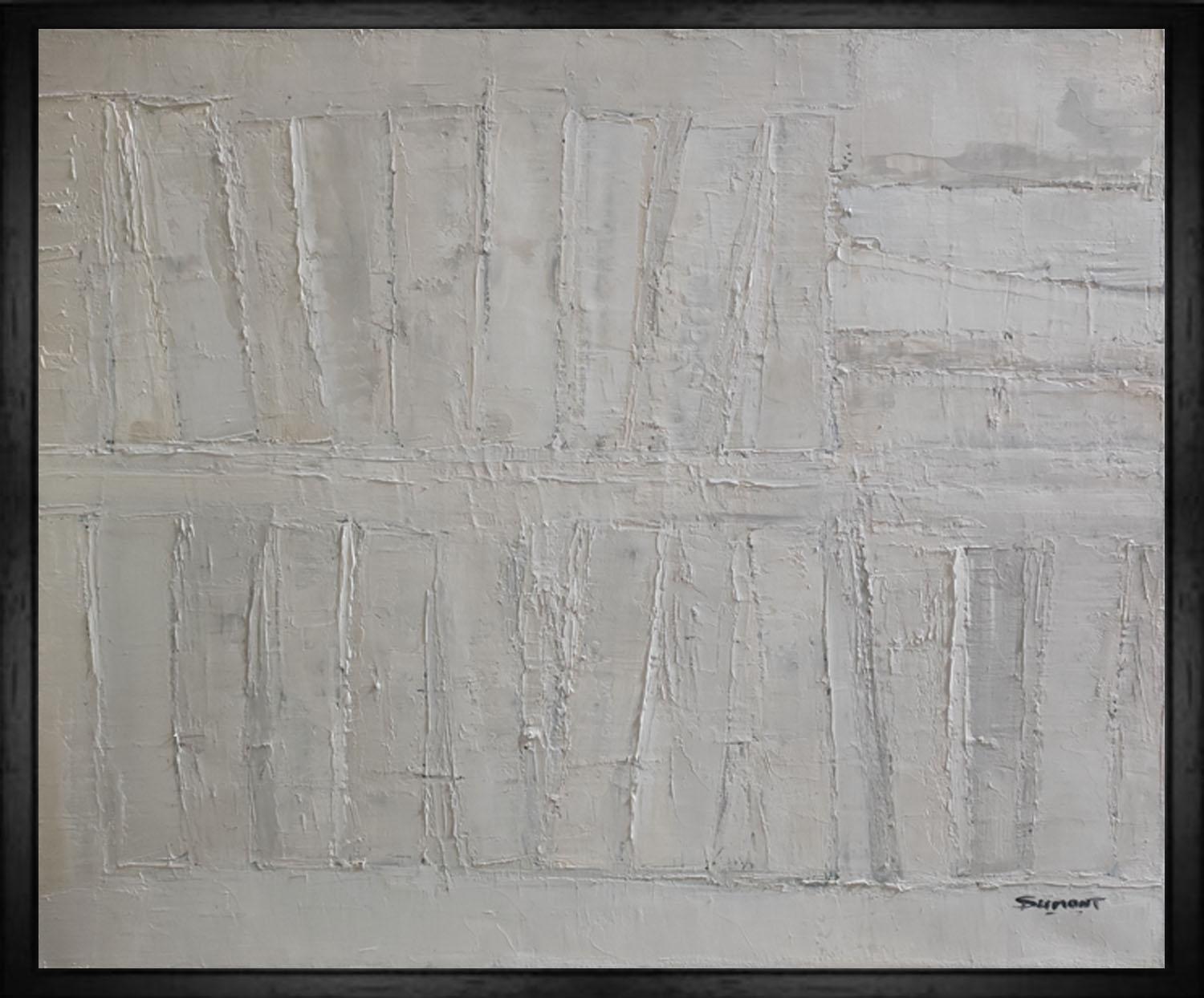 sans un mot, oil on canvas, white abstract , monochrome, minimalism, library  - Abstract Painting by SOPHIE DUMONT