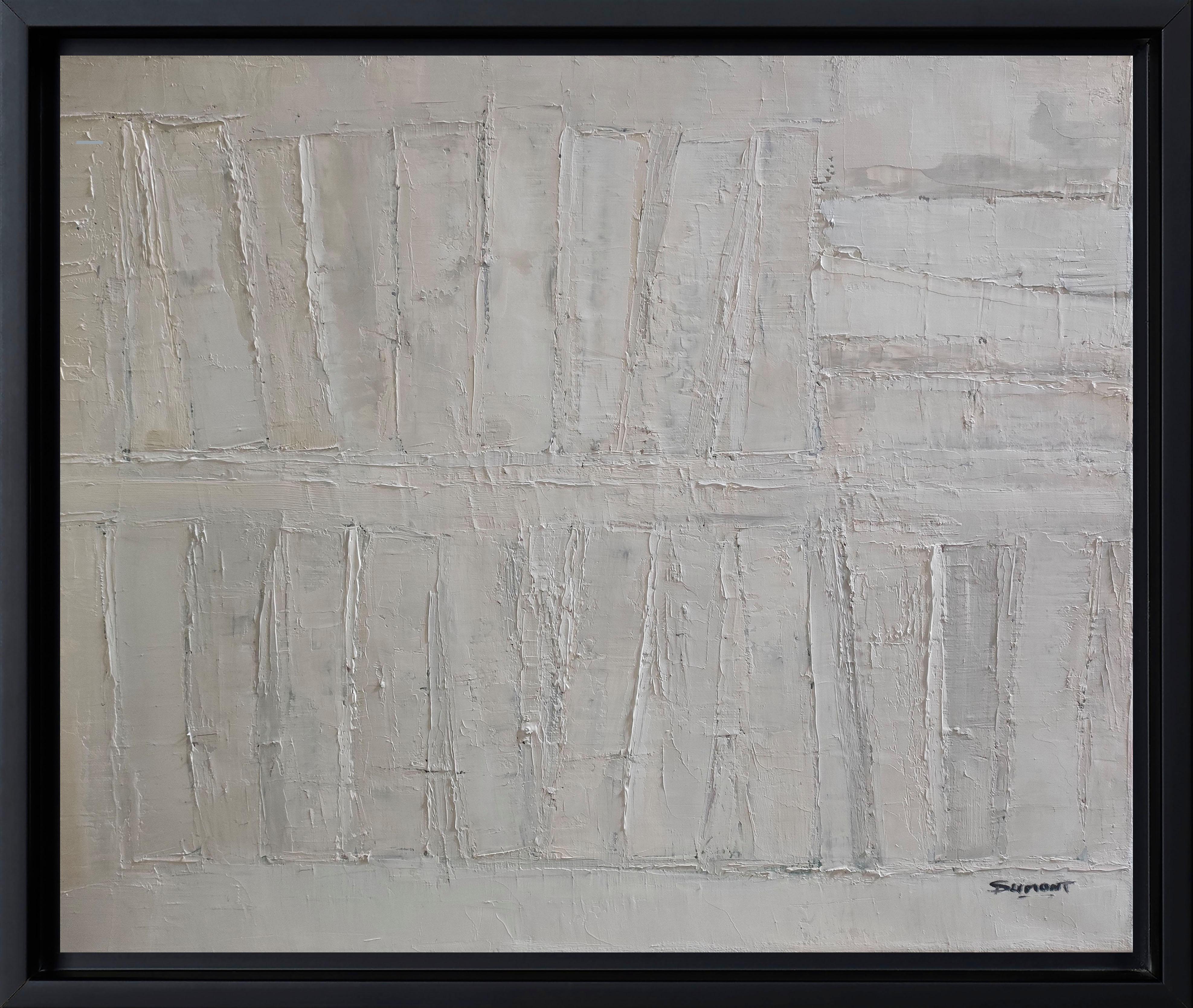 Sans un mot, Olio su tela, Bianco astratto, Monocromo, Minimalismo, Biblioteca - Painting di SOPHIE DUMONT