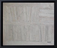 Textured Monochrom Bookshelf – Oil Painting by French Artist “Sans un mot”