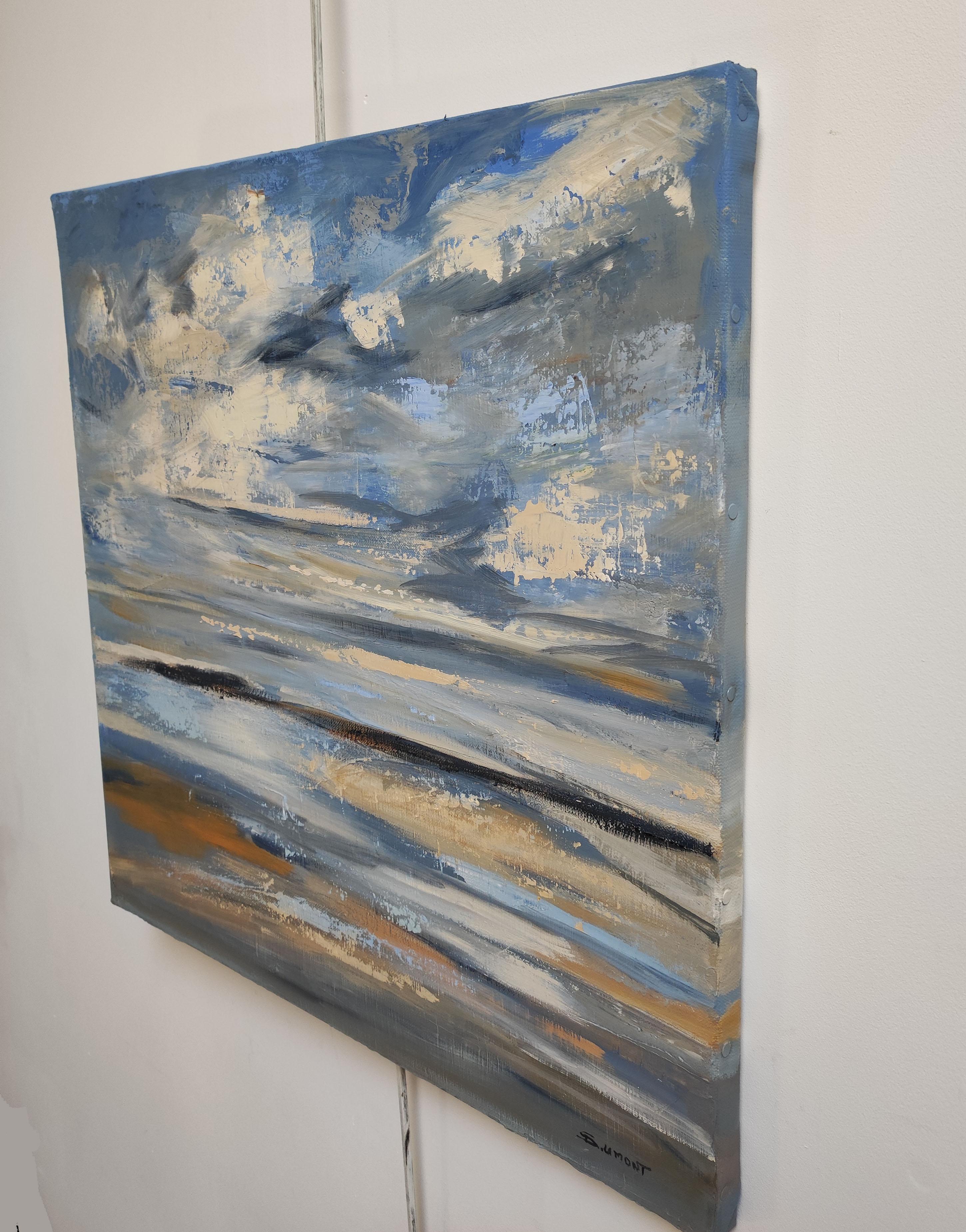 Brisa marina, Paisaje marino, Costa azul, Semiabstracto,  Expresionismo, Normandía - Landscape Painting Gris de SOPHIE DUMONT