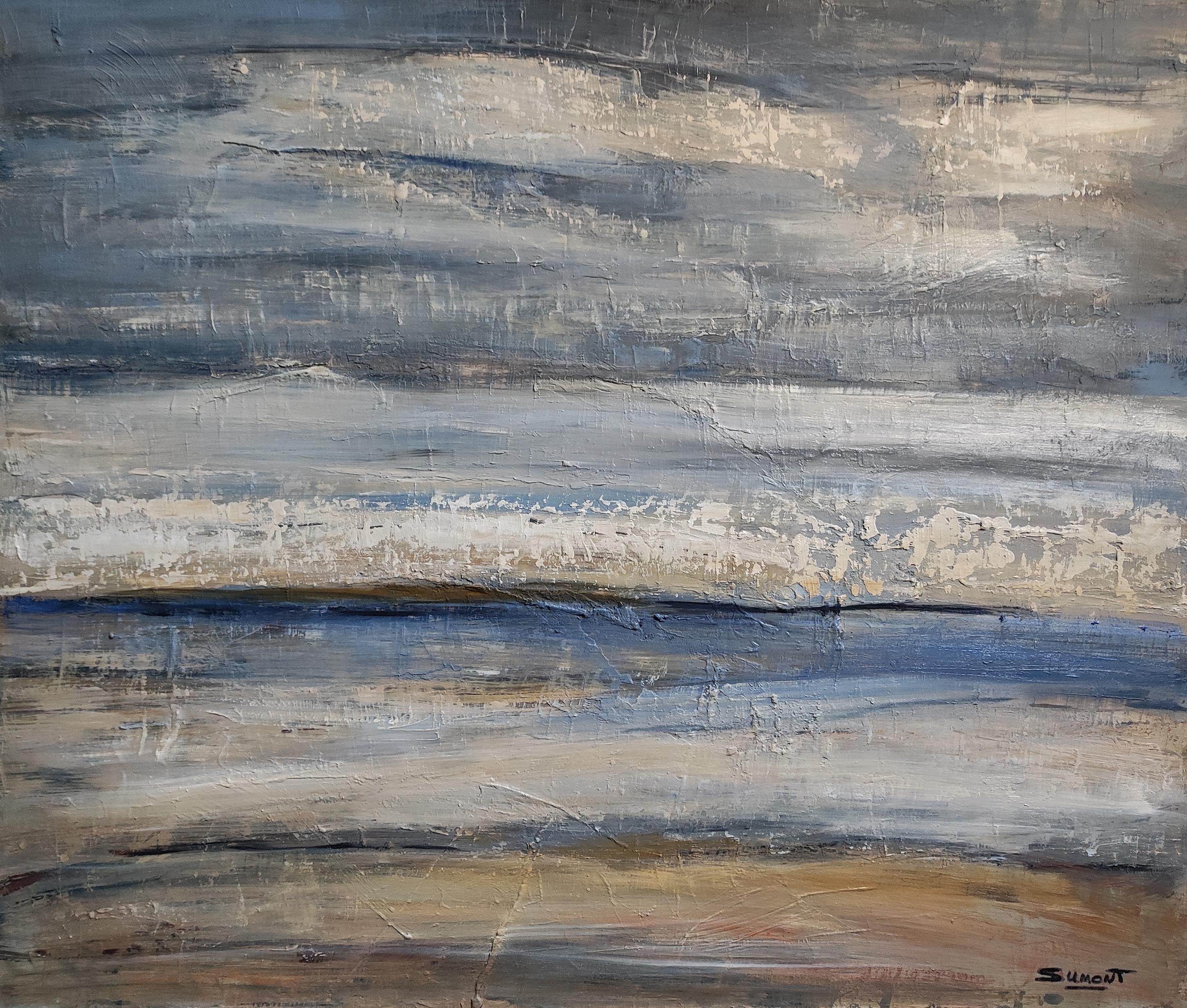 Paisaje marino, Costa azul, Óleo sobre lienzo, Cielo,  Expresionismo Abstracto, Francés en venta 5