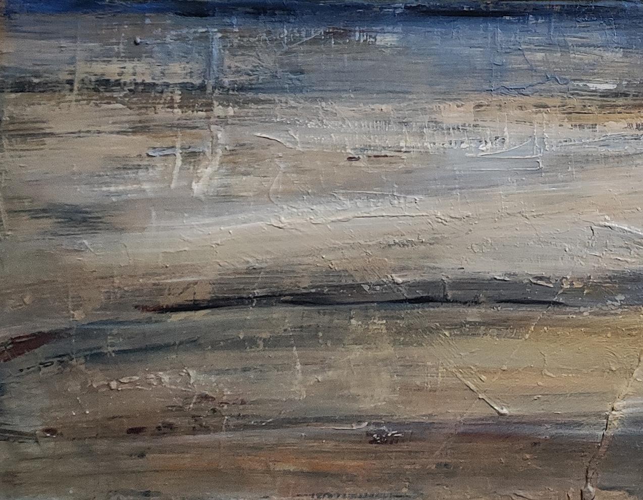 Paisaje marino, Costa azul, Óleo sobre lienzo, Cielo,  Expresionismo Abstracto, Francés - Landscape Painting Gris de SOPHIE DUMONT
