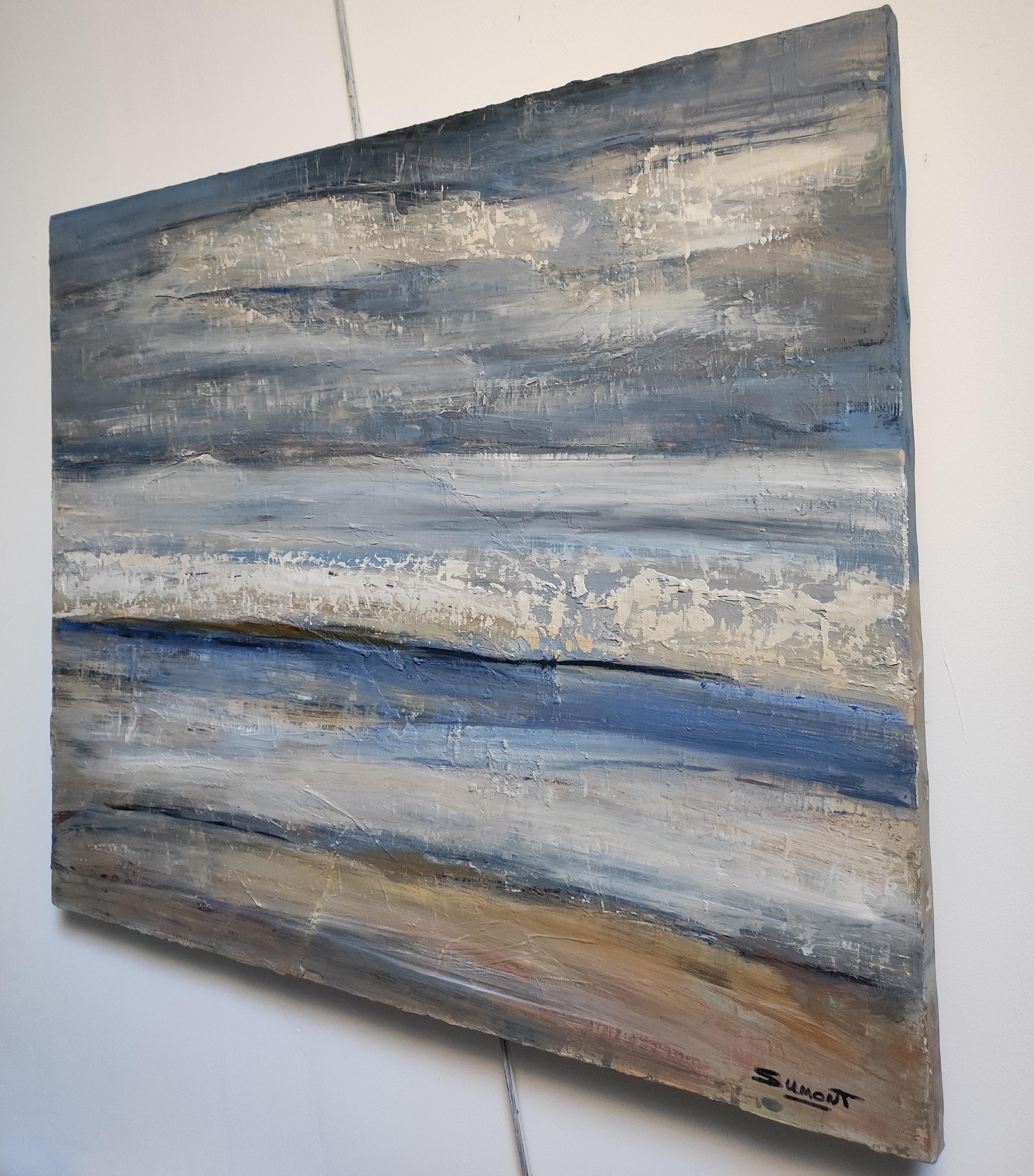 Paisaje marino, Costa azul, Óleo sobre lienzo, Cielo,  Expresionismo Abstracto, Francés en venta 4