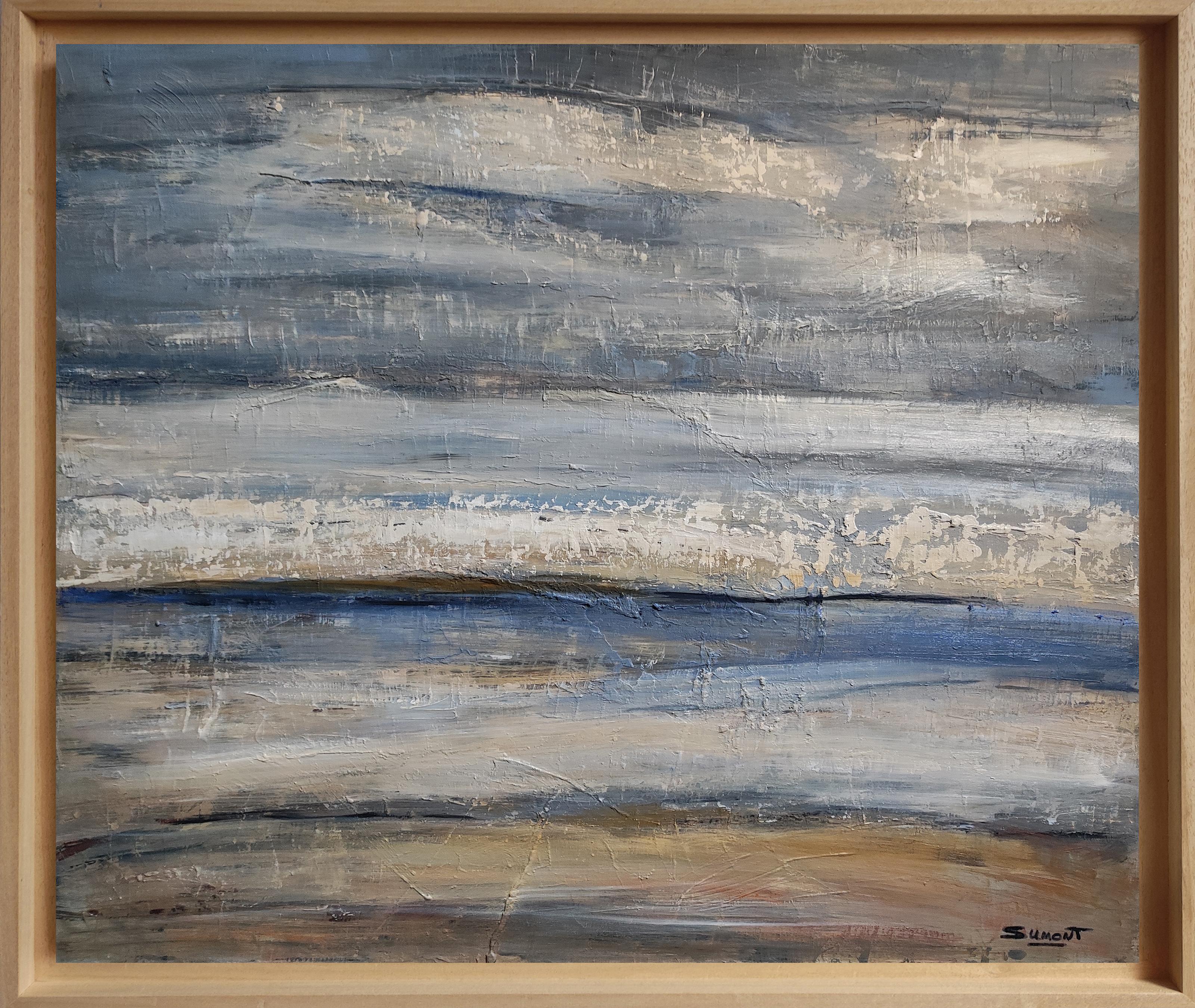 Landscape Painting de SOPHIE DUMONT - Paisaje marino, Costa azul, Óleo sobre lienzo, Cielo,  Expresionismo Abstracto, Francés