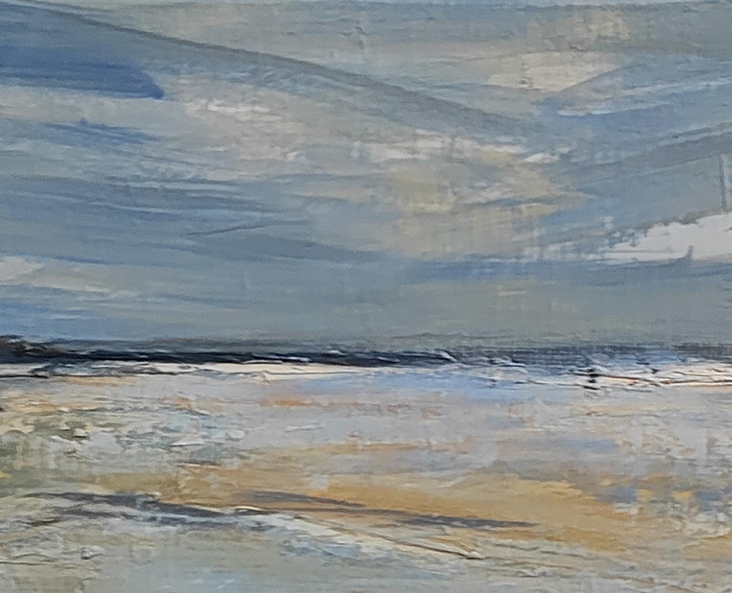norman beach, blue seaside, abstract, oil on canvas, sky, expressionism, beach For Sale 1