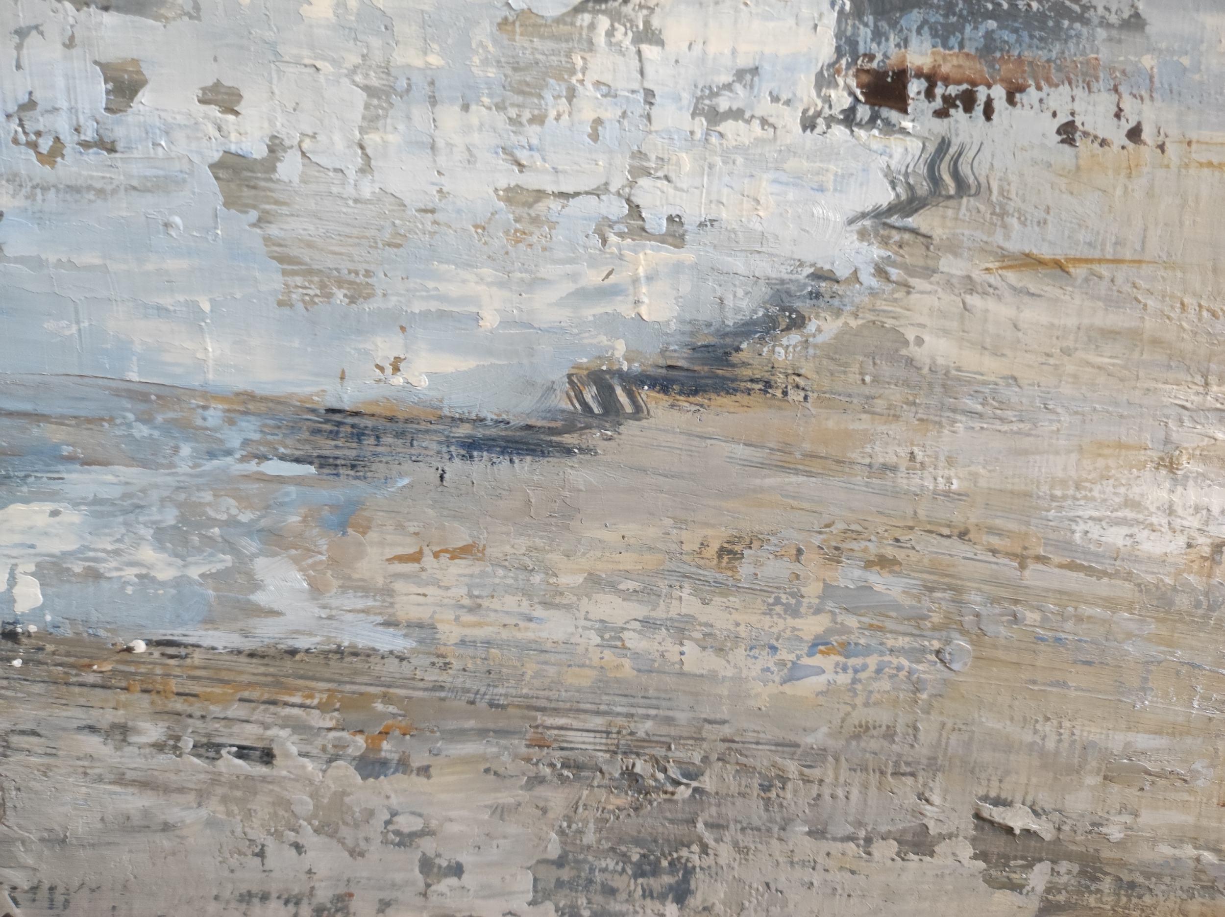paysage marin, bord de mer bleu, semi abstrait, huile sur toile, ciel, expressionnisme en vente 1