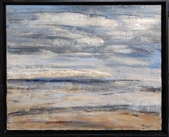 paysage marin, bord de mer bleu, semi abstrait, huile sur toile, ciel, expressionnisme