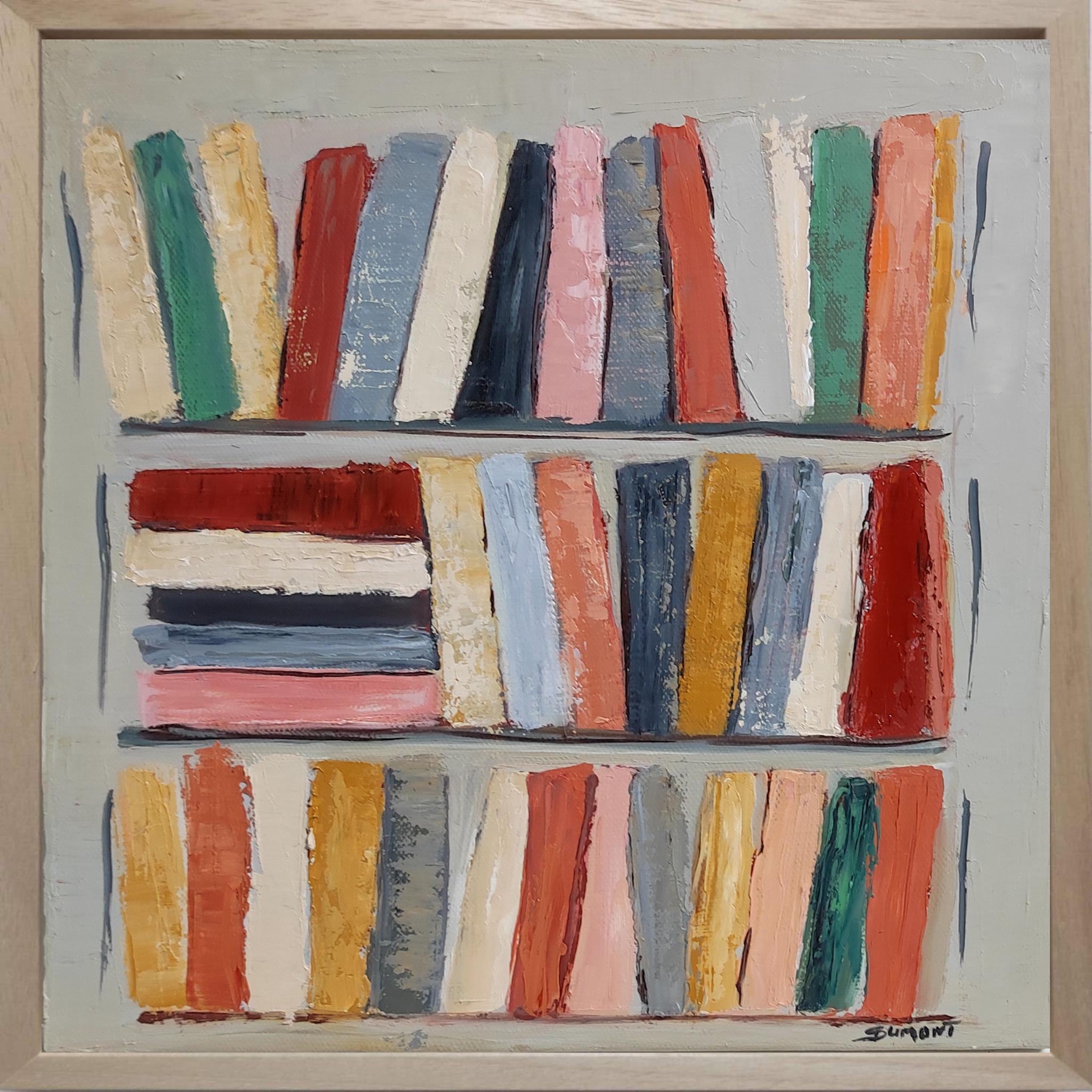 sensibilité, natura morta geometrica astratta, biblioteca, olio su tela, moderno - Painting di SOPHIE DUMONT