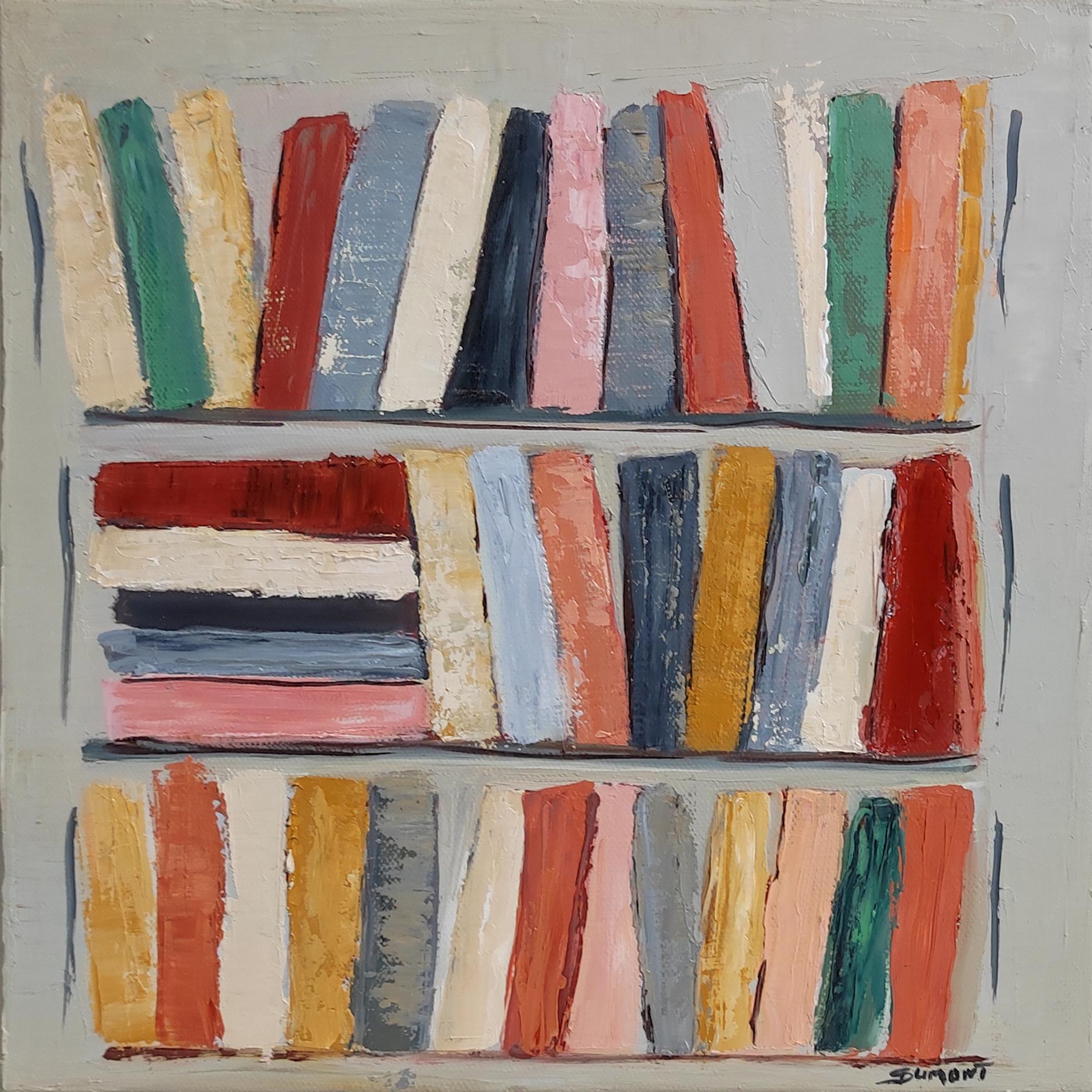 sensibilité, natura morta geometrica astratta, biblioteca, olio su tela, moderno - Painting Astrattismo geometrico di SOPHIE DUMONT