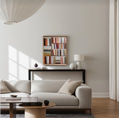 Sepia Library, Textured Abstract Bookshelf, Contemporary Oil Painting, warm tone