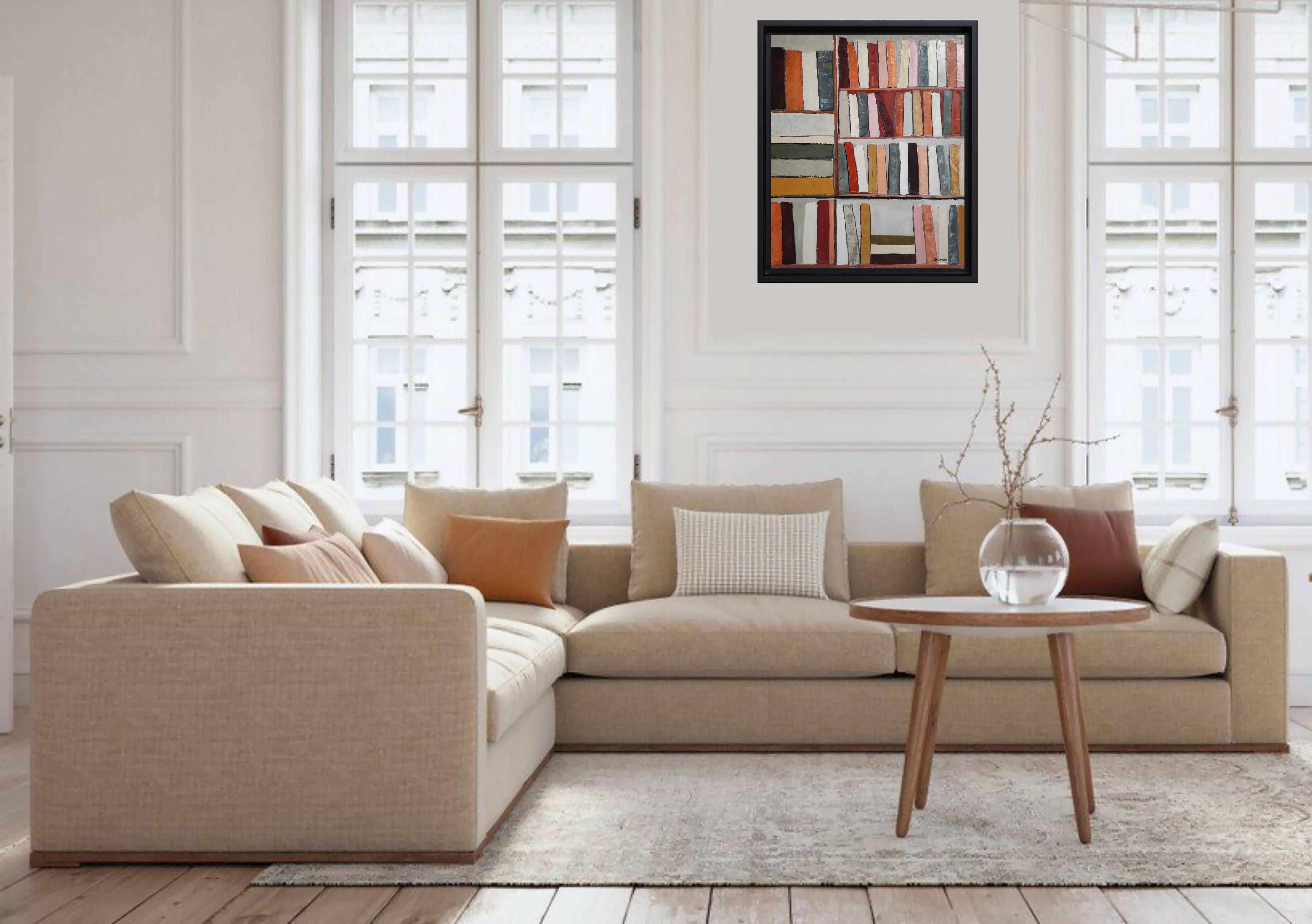 Sepia Library, Contemporary oil painting, Textured Abstract Library, warm tones For Sale 9