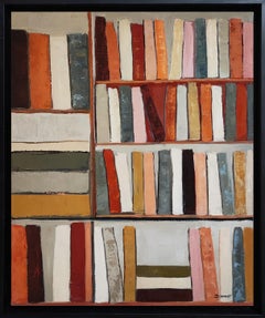 Sepia Library, Contemporary oil painting, Textured Abstract Library, warm tones