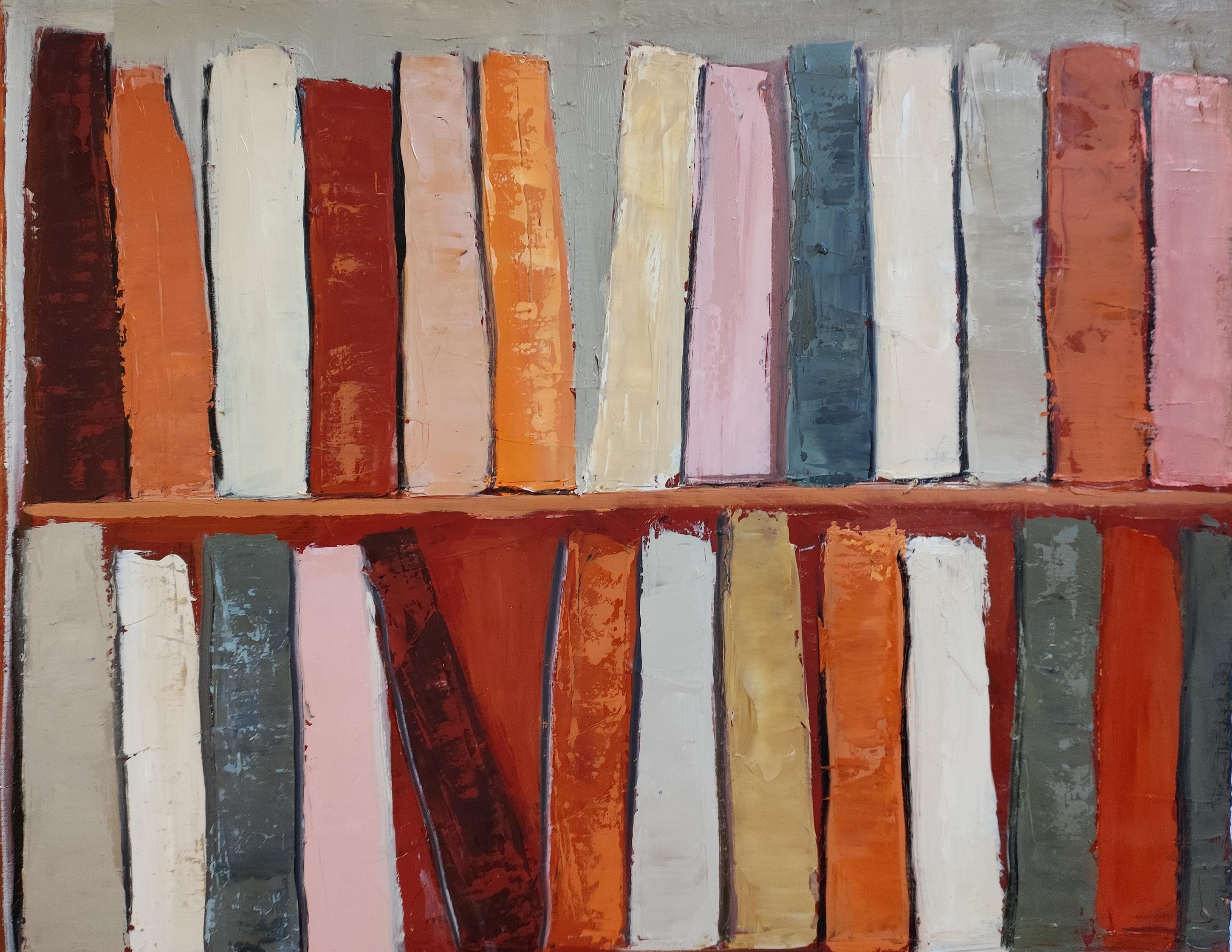 Sepia Library, Contemporary oil painting, Textured Abstract Library, warm tones - Brown Abstract Painting by SOPHIE DUMONT