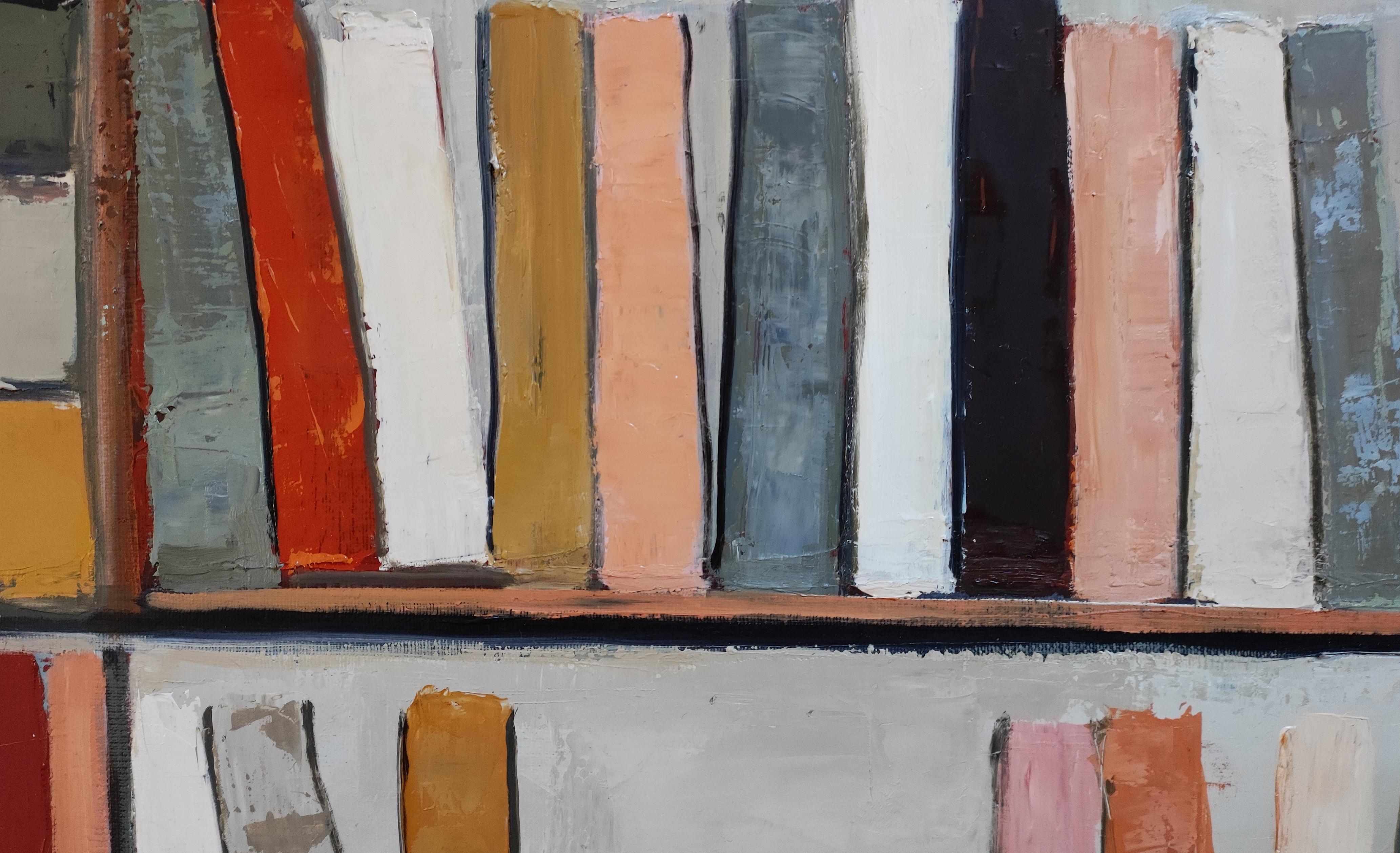 Sepia Library, Contemporary oil painting, Textured Abstract Library, warm tones For Sale 1