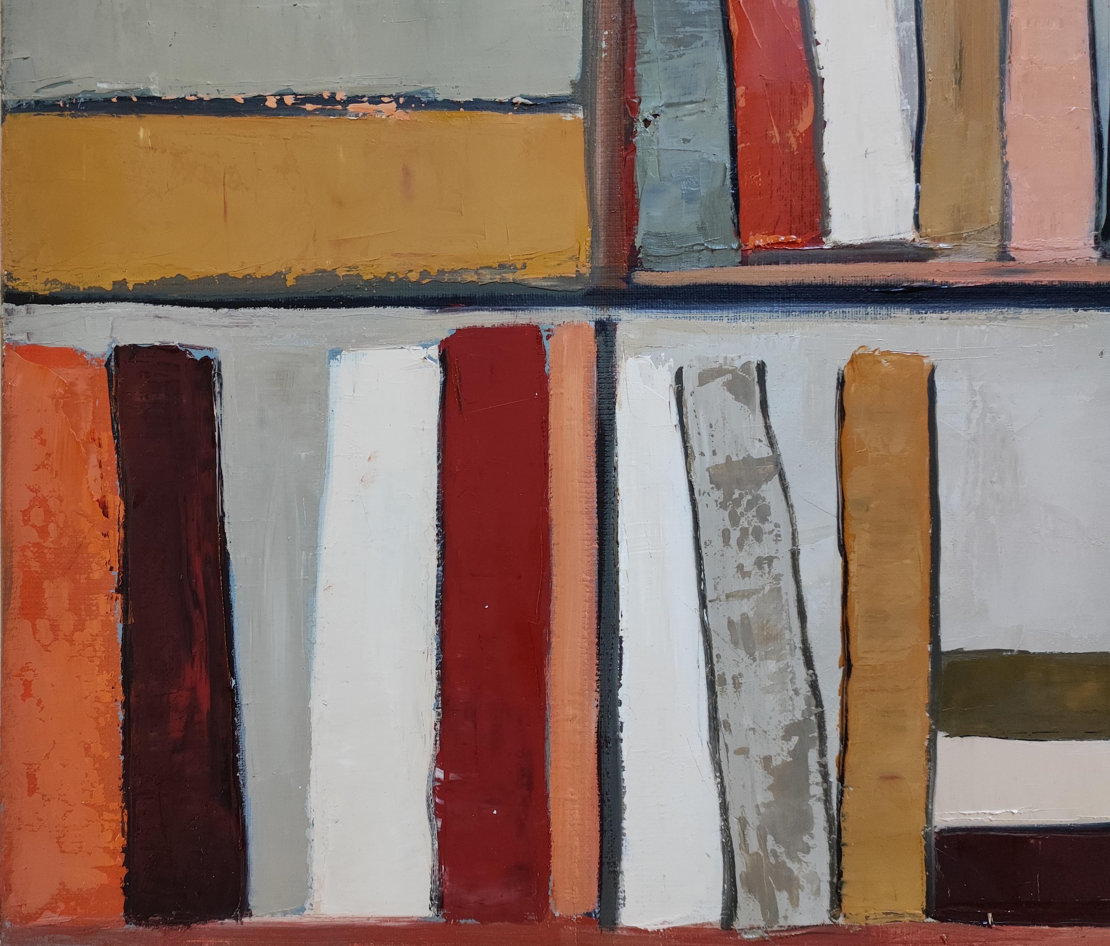 Sepia Library, Contemporary oil painting, Textured Abstract Library, warm tones For Sale 3