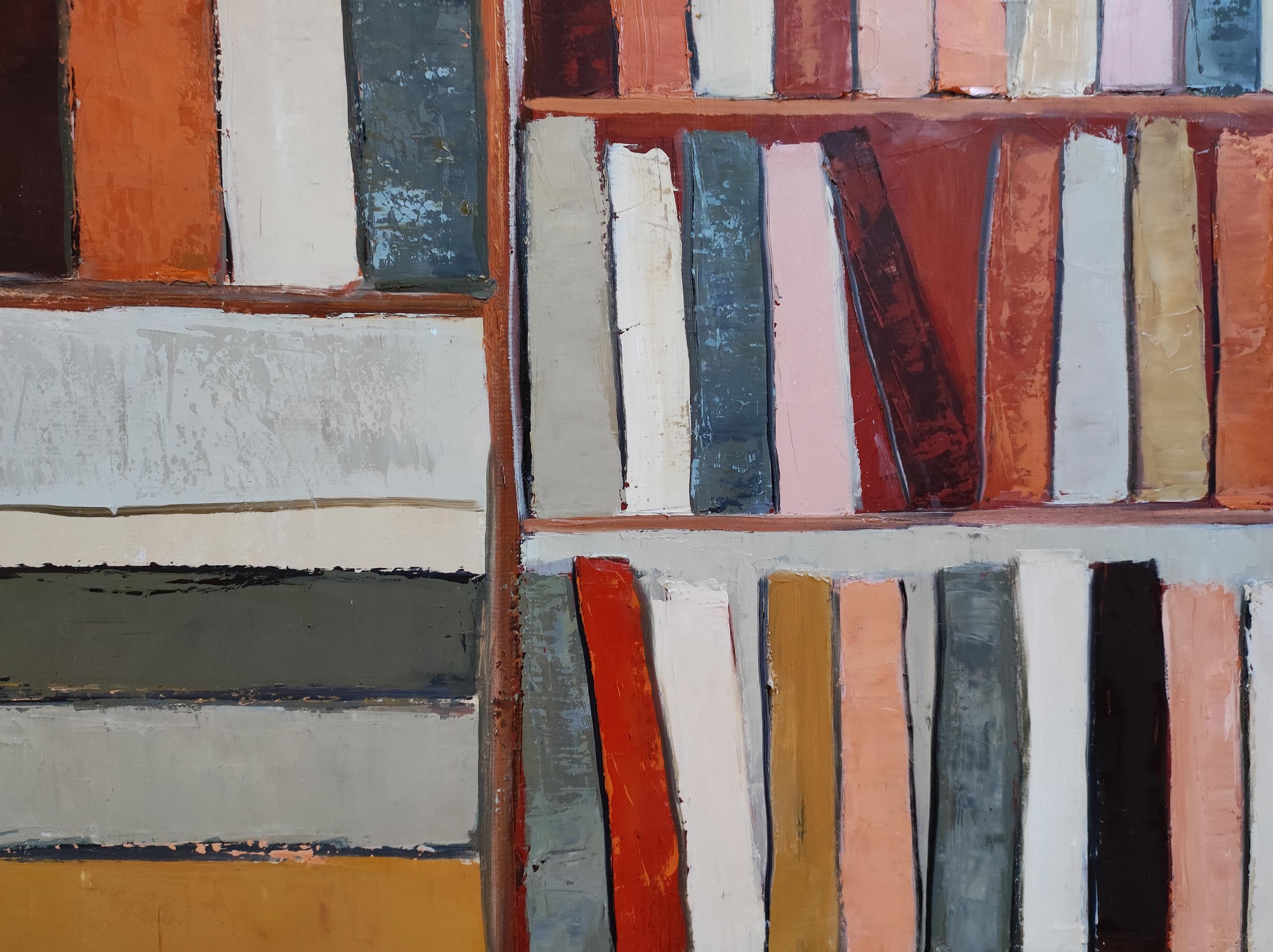 Sepia Library, Contemporary oil painting, Textured Abstract Library, warm tones For Sale 5