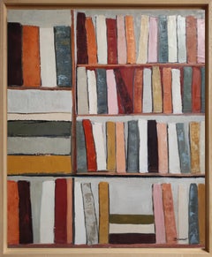 Sepia Library, Contemporary oil painting, Textured Abstract Library, warm tones
