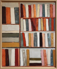 Sepia Library, Contemporary oil painting, Textured Abstract Library, warm tones
