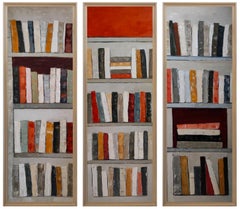 Silent Chronicles, Abstract library, Triptych, oil, Expressionism, Contemporary