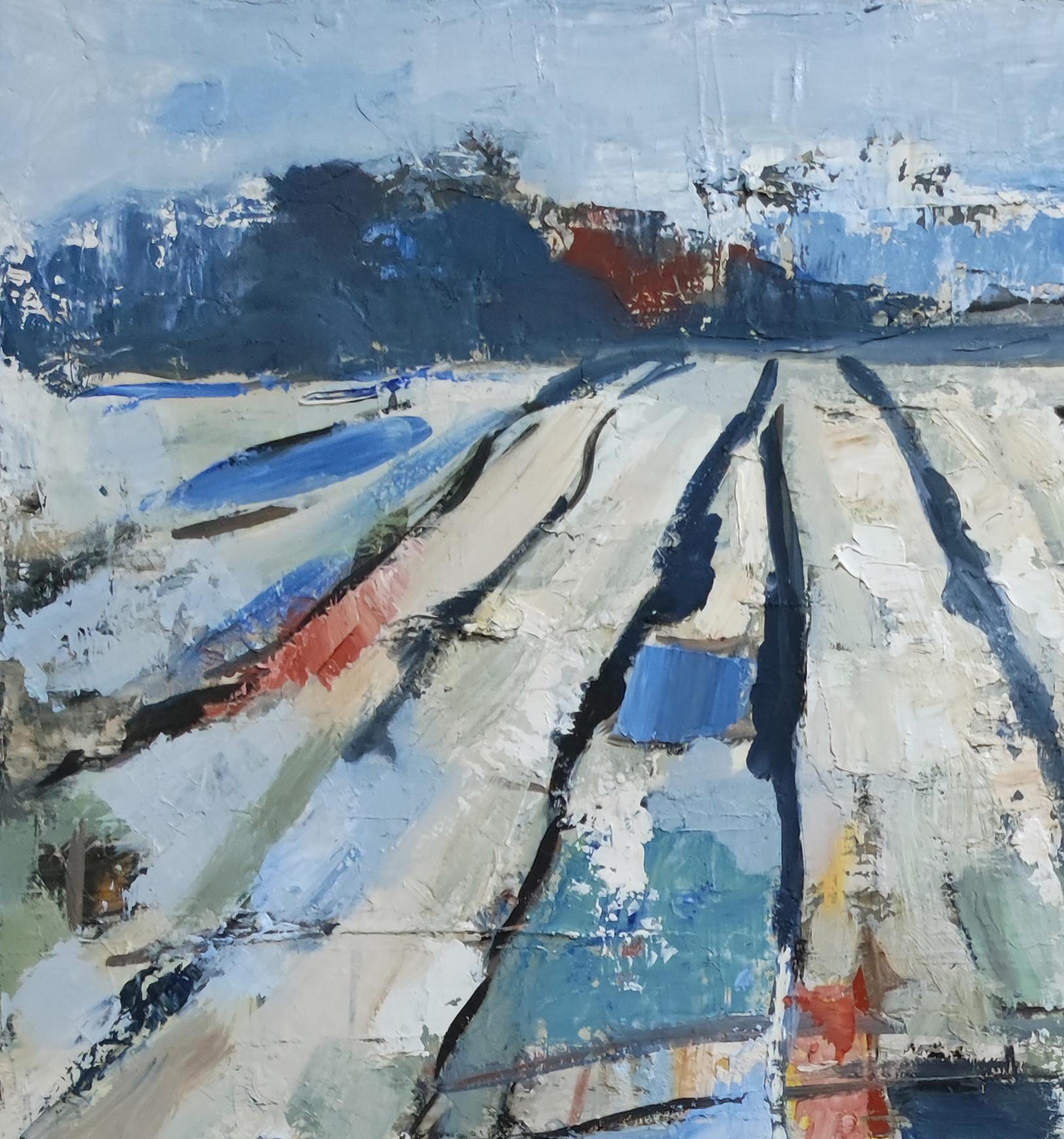 Sillons, blaue Landschaft, abstrakter Expressionismus, Ölgemälde, strukturiert, französisch im Angebot 3