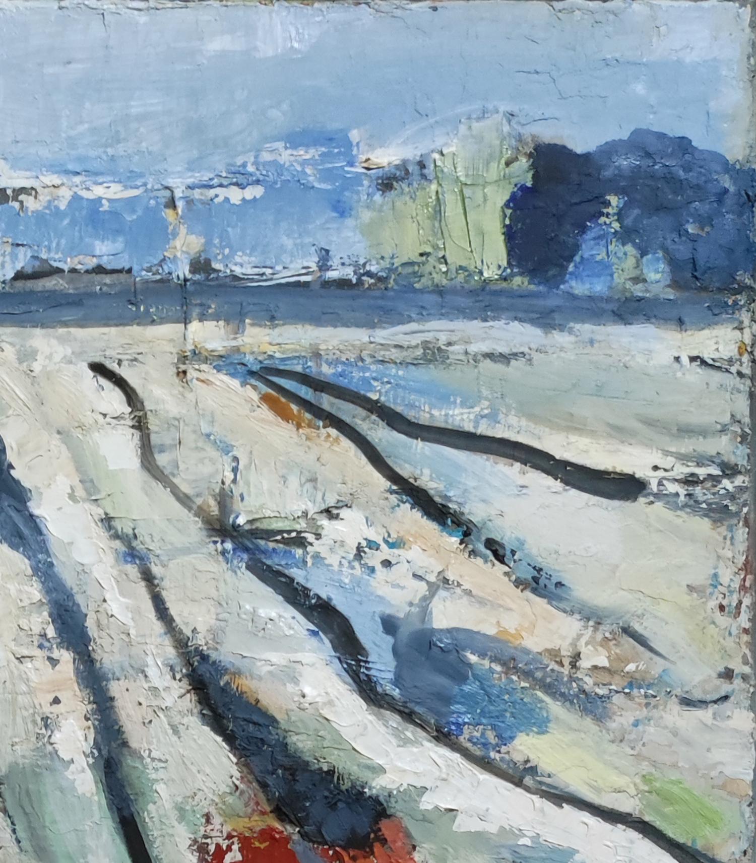 Sillons, blaue Landschaft, abstrakter Expressionismus, Ölgemälde, strukturiert, französisch im Angebot 4