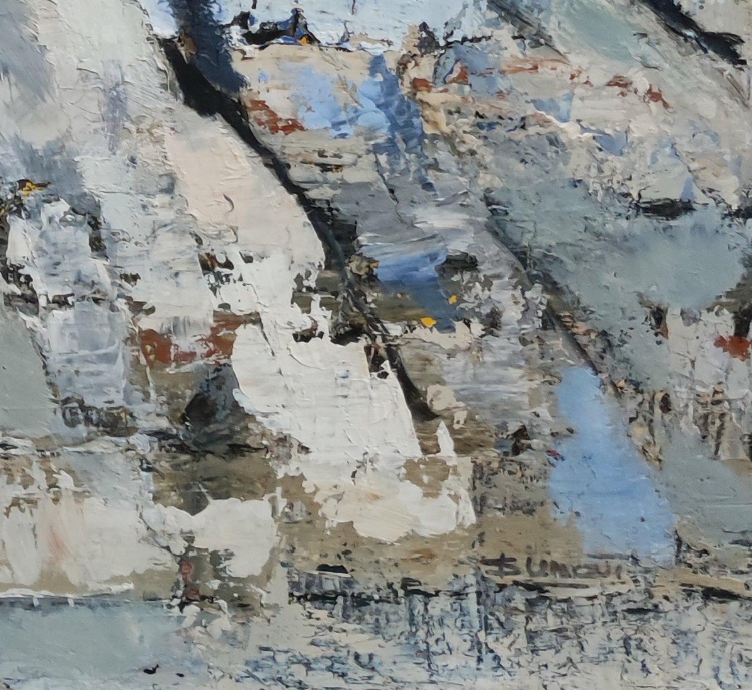 Sillons, blaue Landschaft, abstrakter Expressionismus, Ölgemälde, strukturiert, französisch im Angebot 6