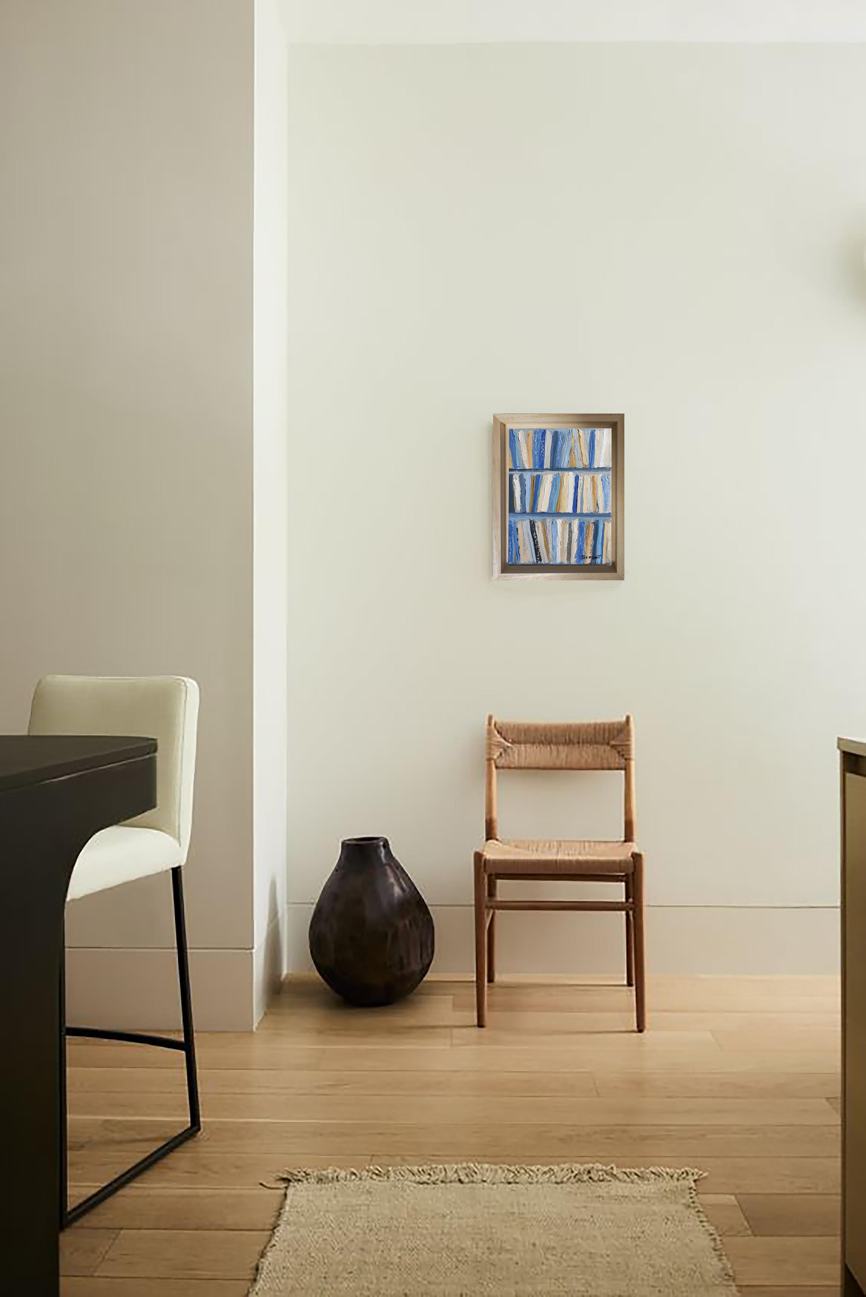 small library, abstrait, minimalisme, bleu, huile sur toile 8