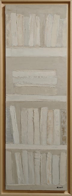 SOPHIE DUMONT - Morbidezza delle pagine, Bianco astratto, Beige, Monocromo, olio su tela, contemporaneo Morbidezza delle pagine, Bianco astratto, Beige, Monocromo, olio su tela, contemporaneo