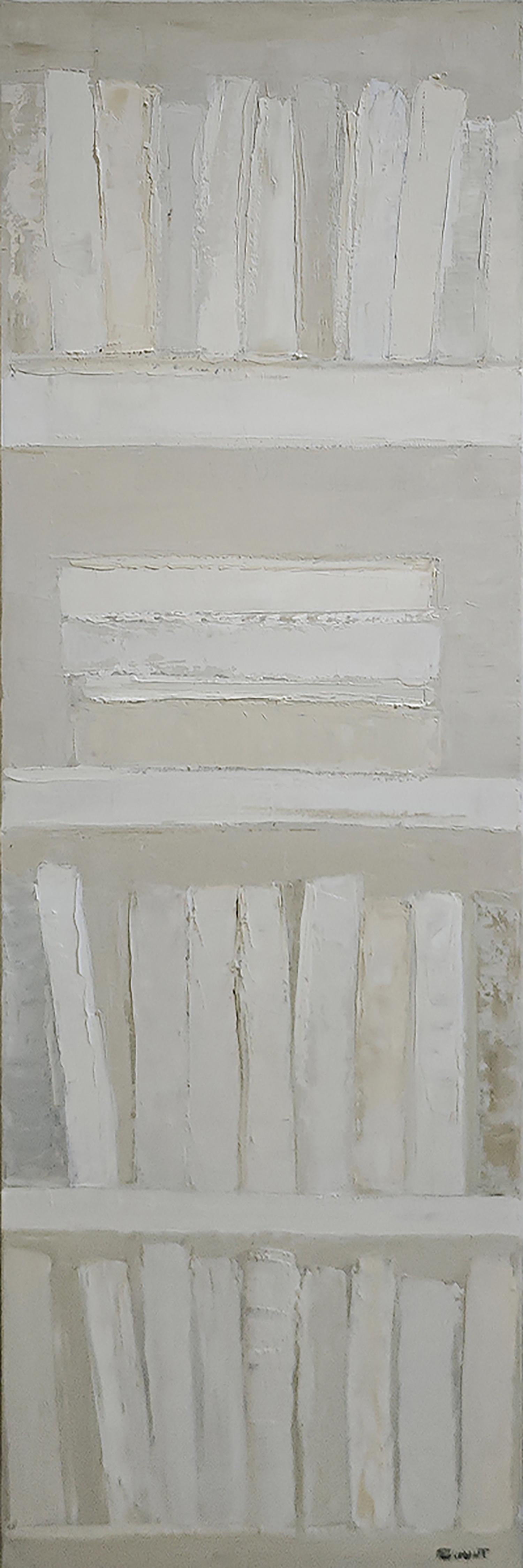 Morbidezza delle pagine, Bianco astratto, Beige, Monocromo, olio su tela, contemporaneo - Painting di SOPHIE DUMONT