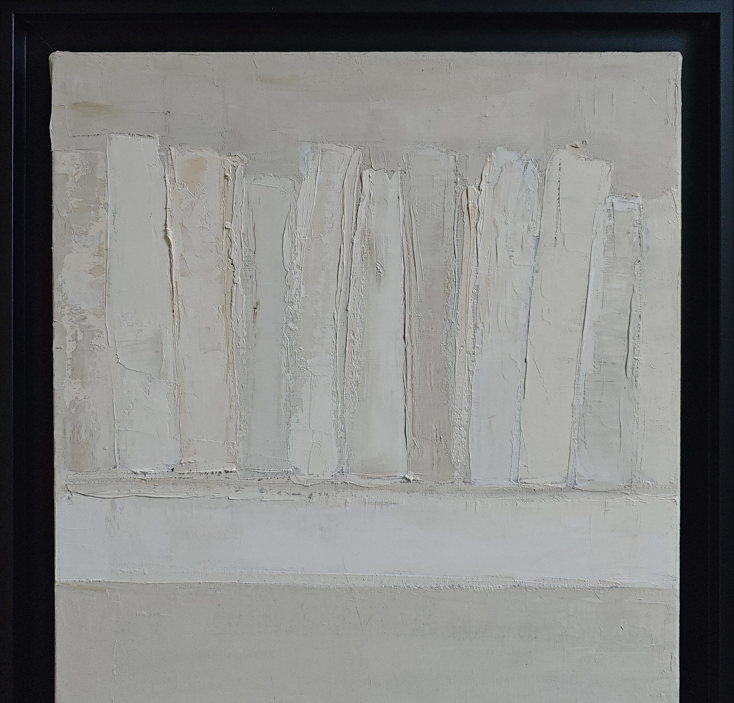 Morbidezza delle pagine, Bianco astratto, Beige, Monocromo, olio su tela, contemporaneo in vendita 1