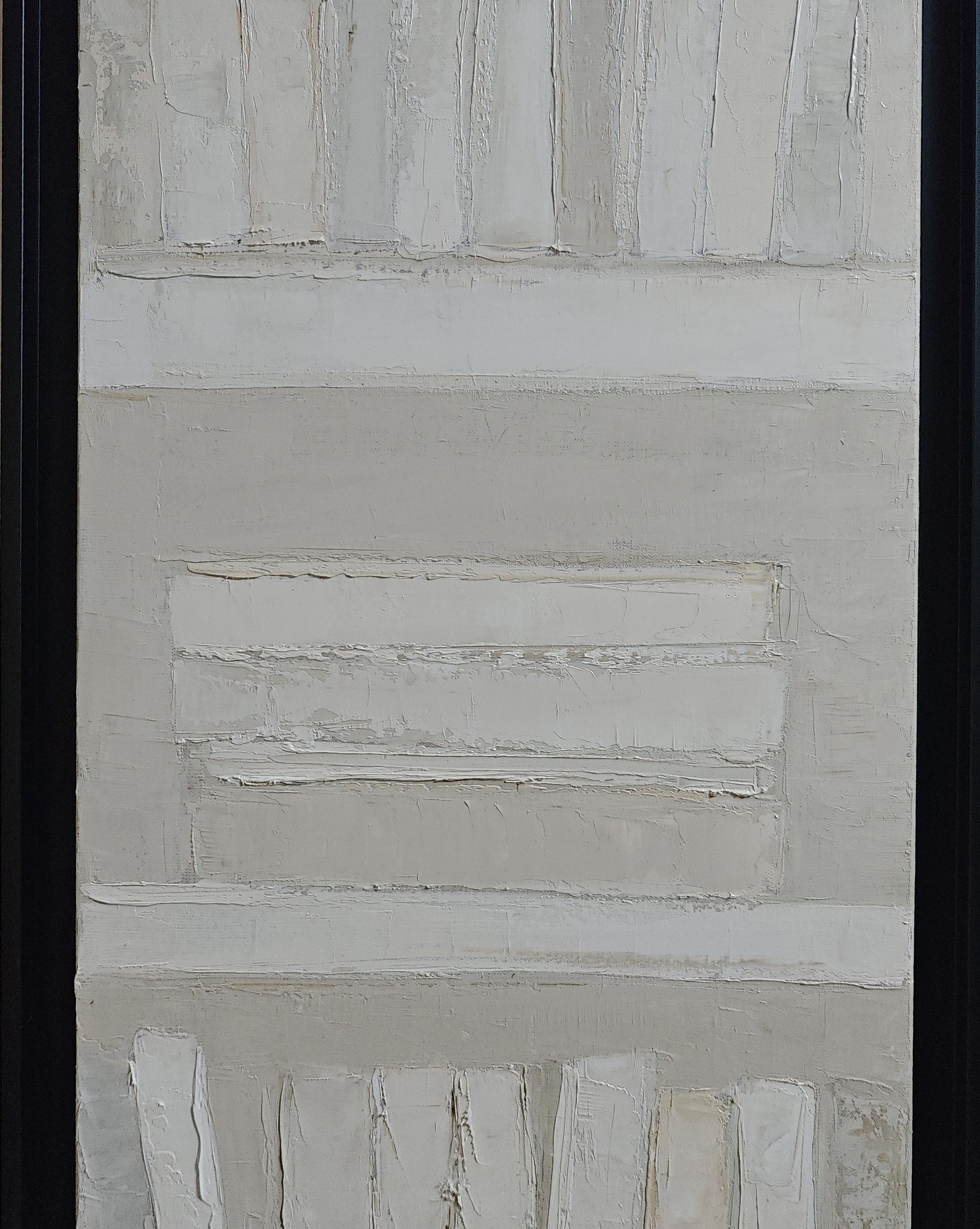 Morbidezza delle pagine, Bianco astratto, Beige, Monocromo, olio su tela, contemporaneo in vendita 2