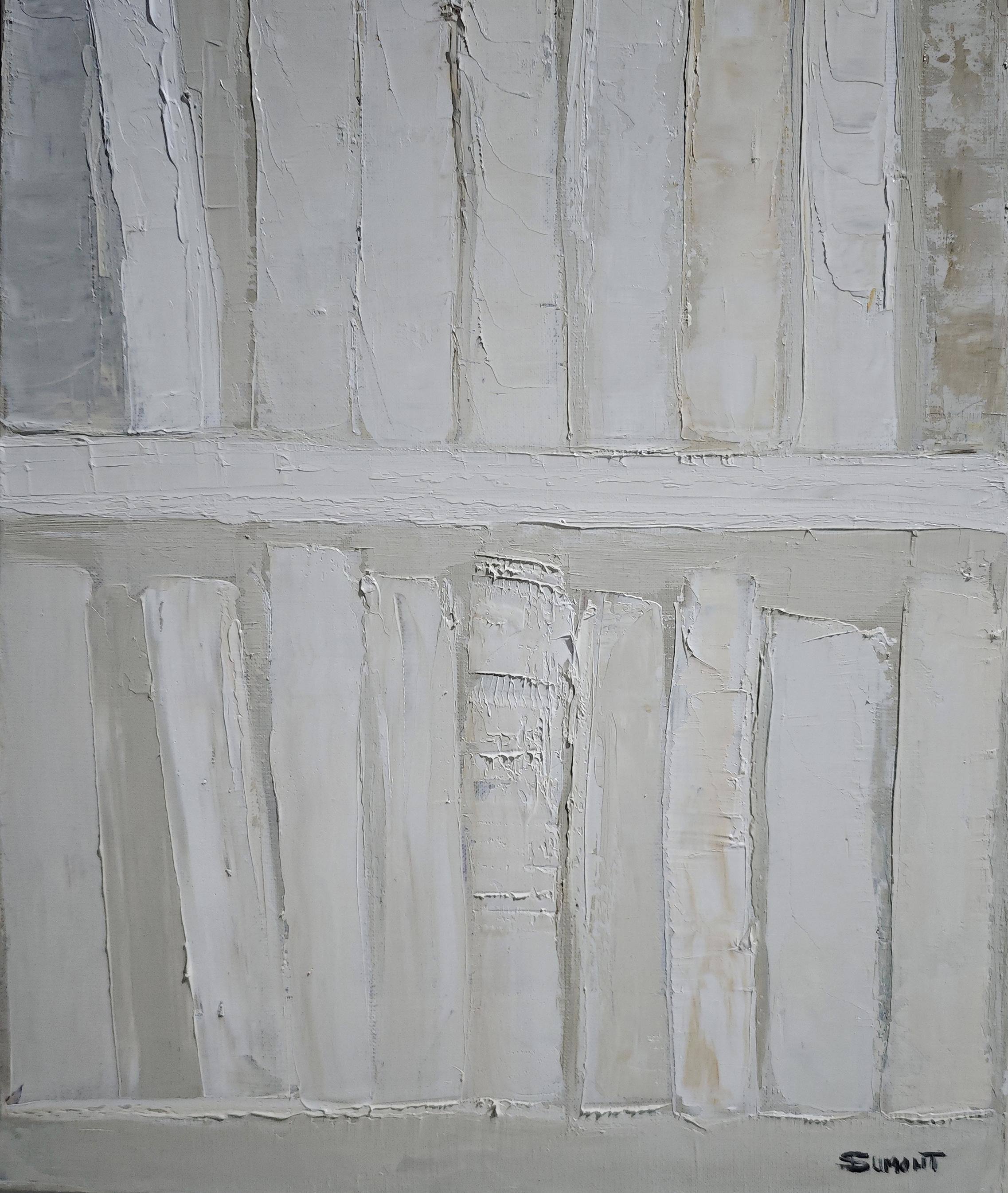 Morbidezza delle pagine, Bianco astratto, Beige, Monocromo, olio su tela, contemporaneo in vendita 3