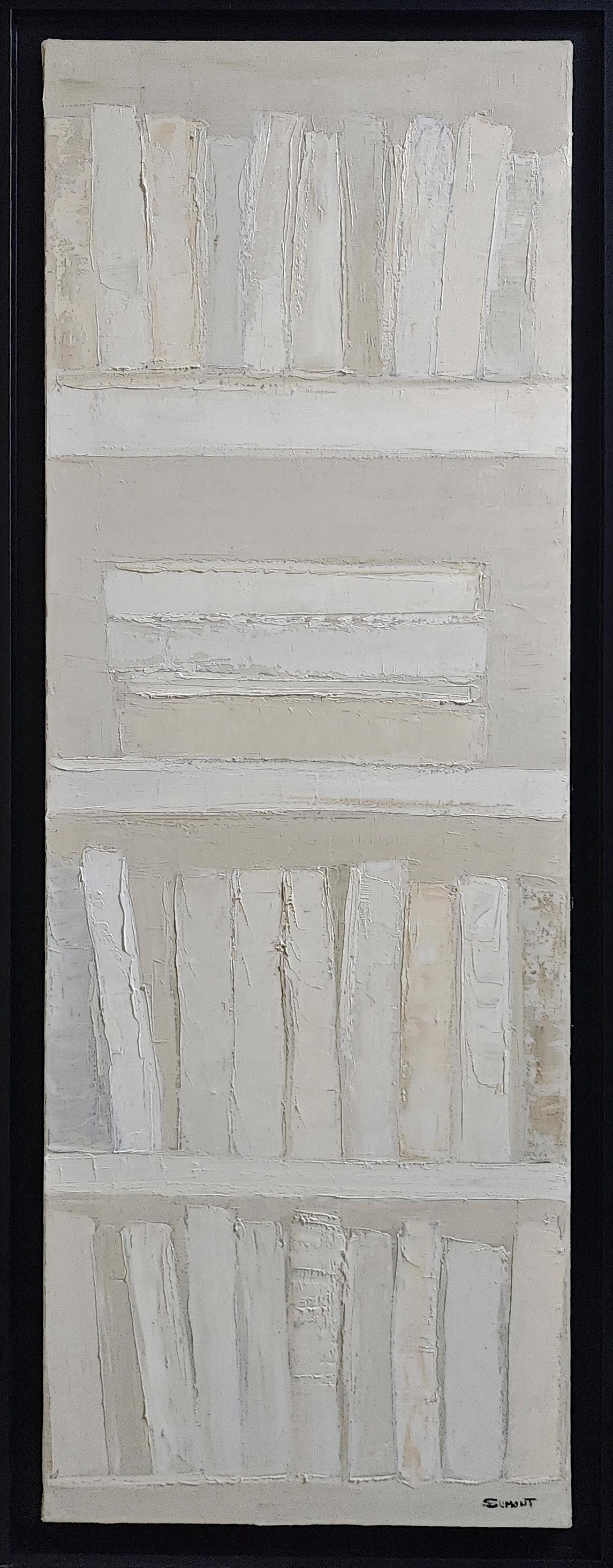 Interior Painting di SOPHIE DUMONT - Morbidezza delle pagine, Bianco astratto, Beige, Monocromo, olio su tela, contemporaneo