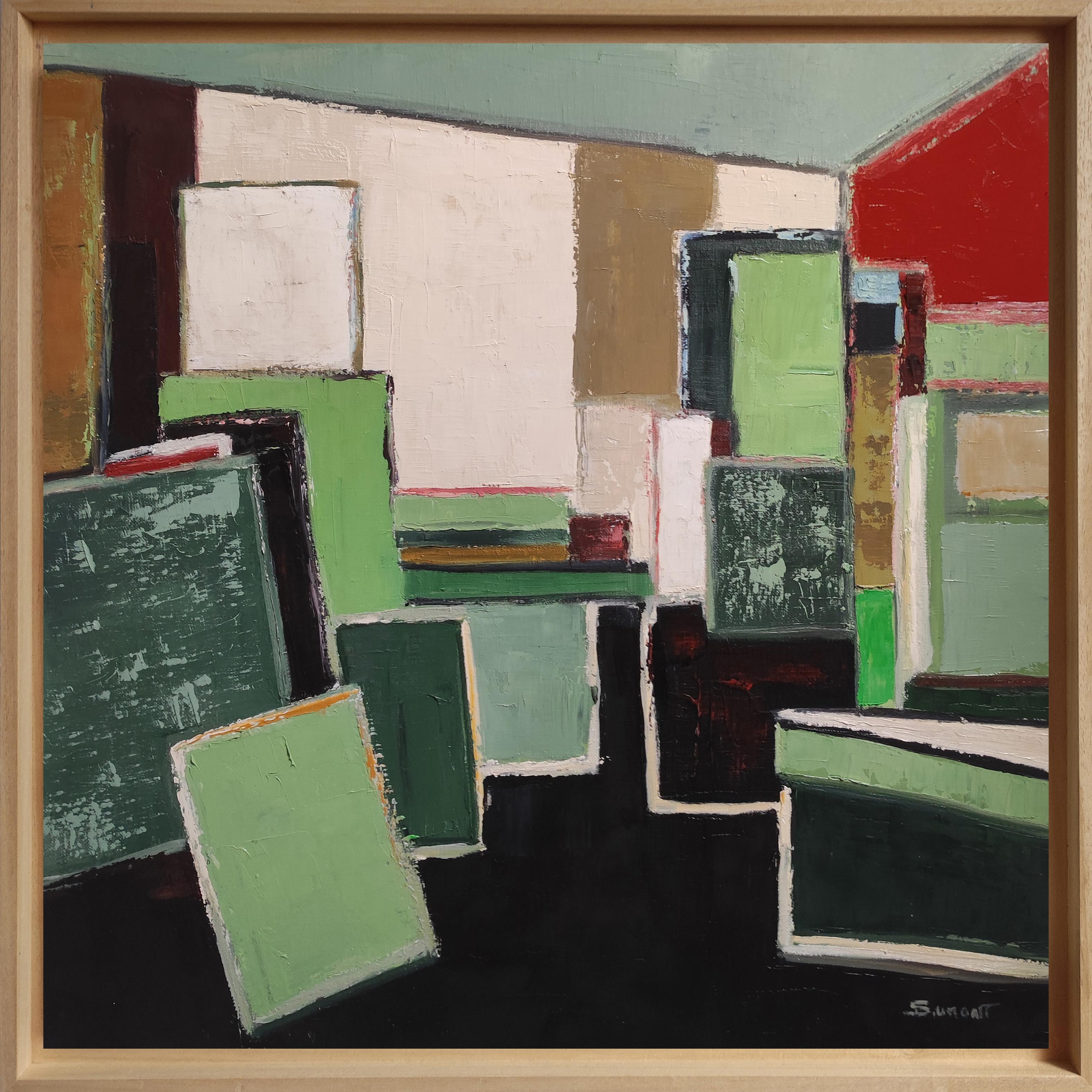 Studio primaverile, Astratto, Verde, Geometrico, contemporaneo, Olio, Minimalismo, Francese 4