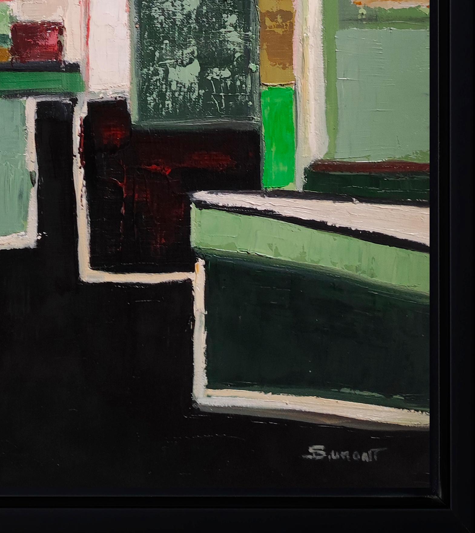 Studio primaverile, Astratto, Verde, Geometrico, contemporaneo, Olio, Minimalismo, Francese 2