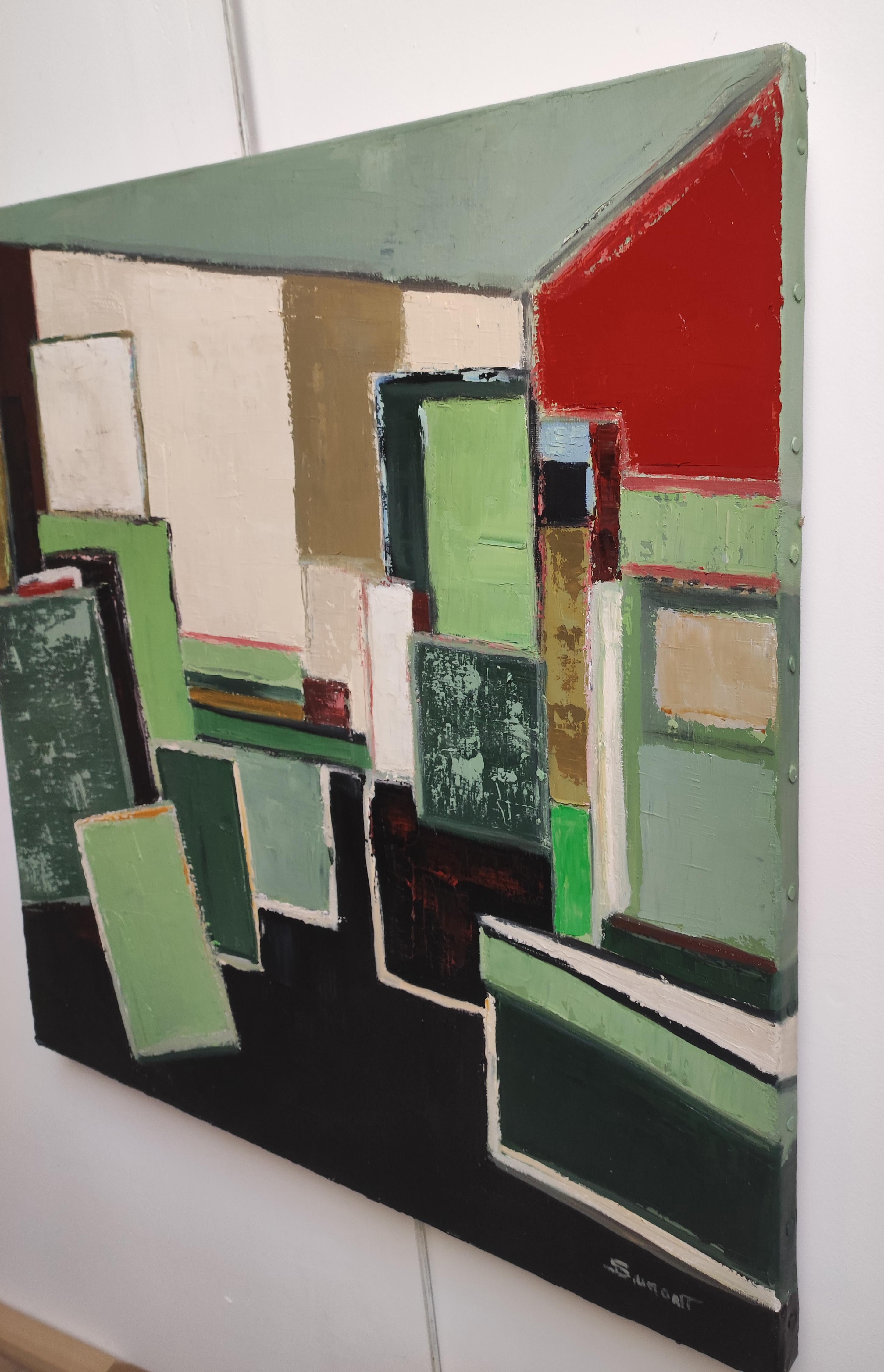 Studio primaverile, Astratto, Verde, Geometrico, contemporaneo, Olio, Minimalismo, Francese 3