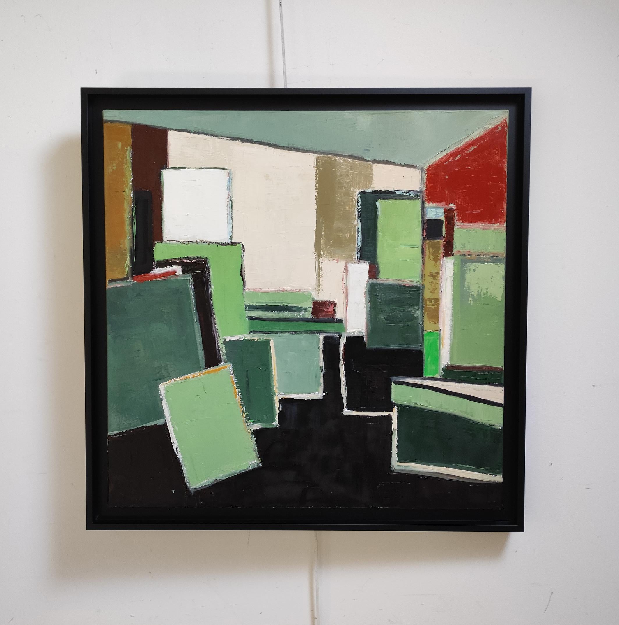 spring studio, abstract, green geometric, contemporary, oil, minimalism, french For Sale 8
