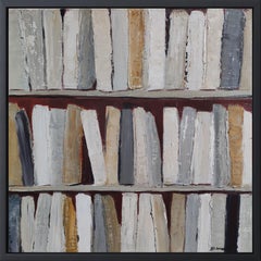 stories without name, abstract geometric still life, books, library, oil, modern