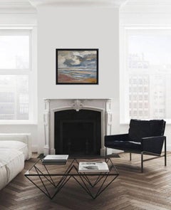 Stormy  sky, Seascape, blue seaside, semi abstract, oil , Beach, Expressionism